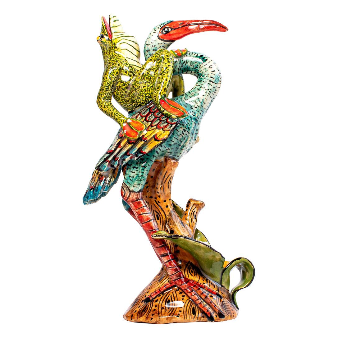 South African Ceramic Bird And Frog Rider, Hand  made in South Africa For Sale