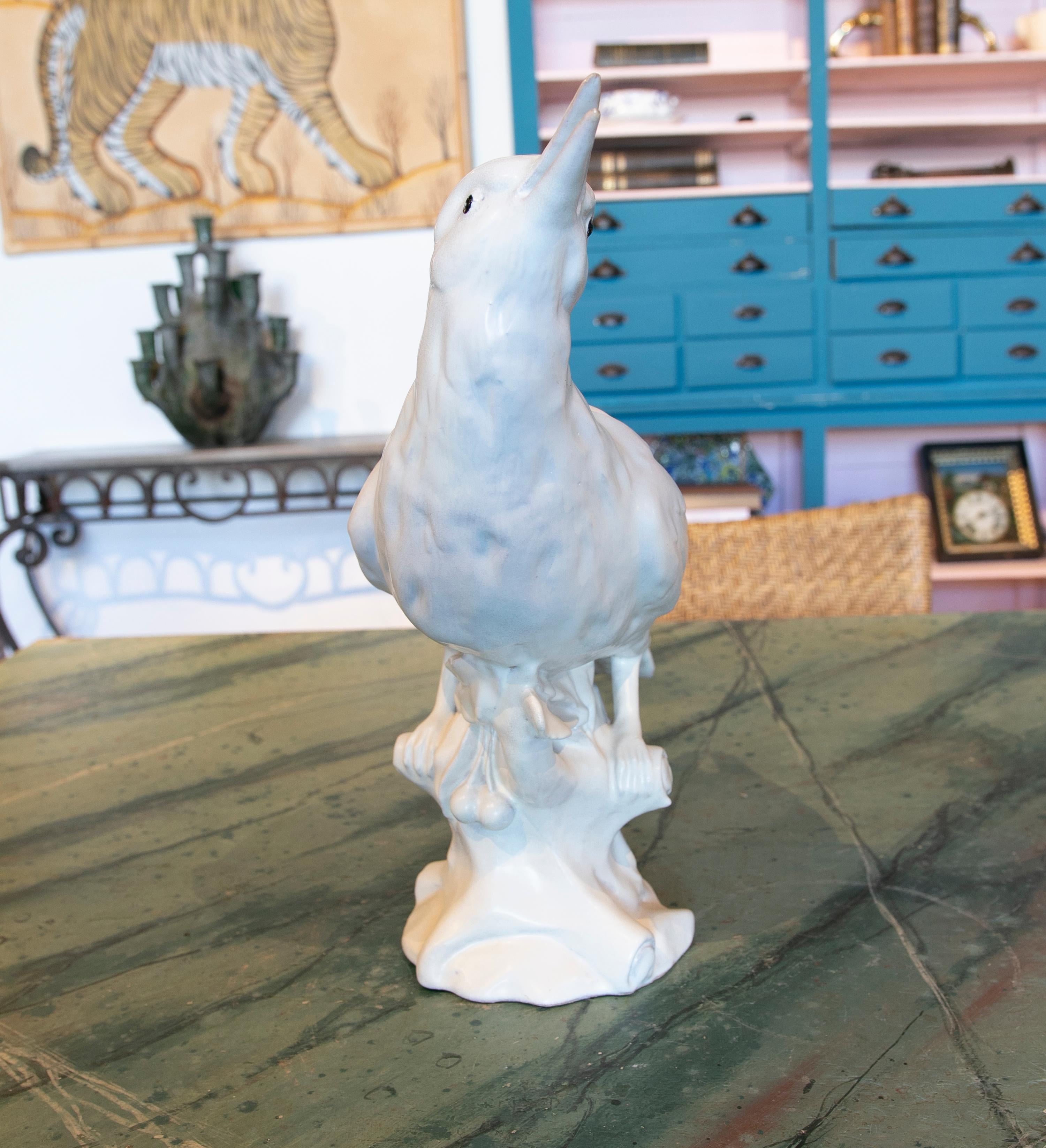 Spanish Ceramic Bird Figurine in White Valencian Colour