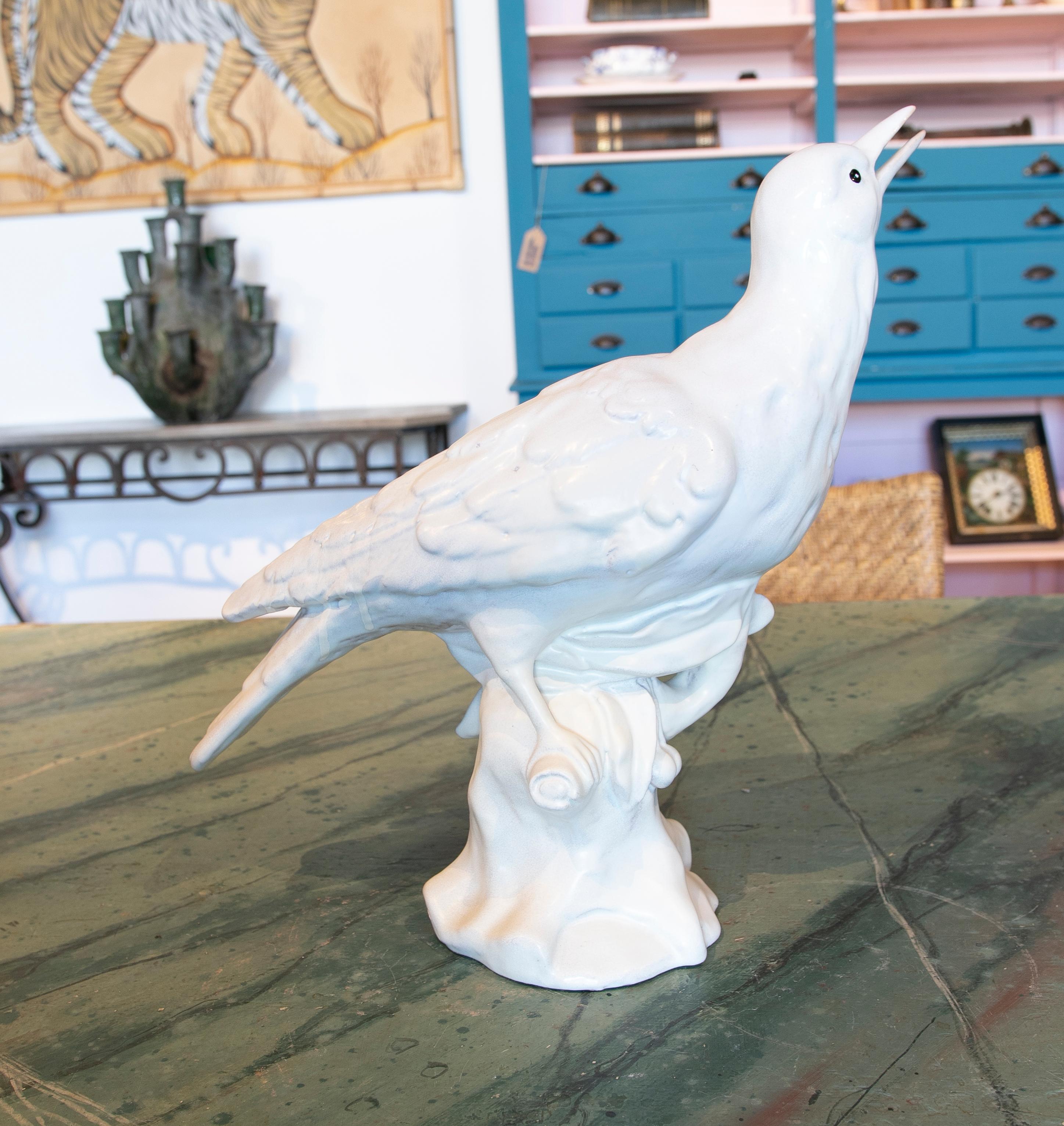 20th Century Ceramic Bird Figurine in White Valencian Colour