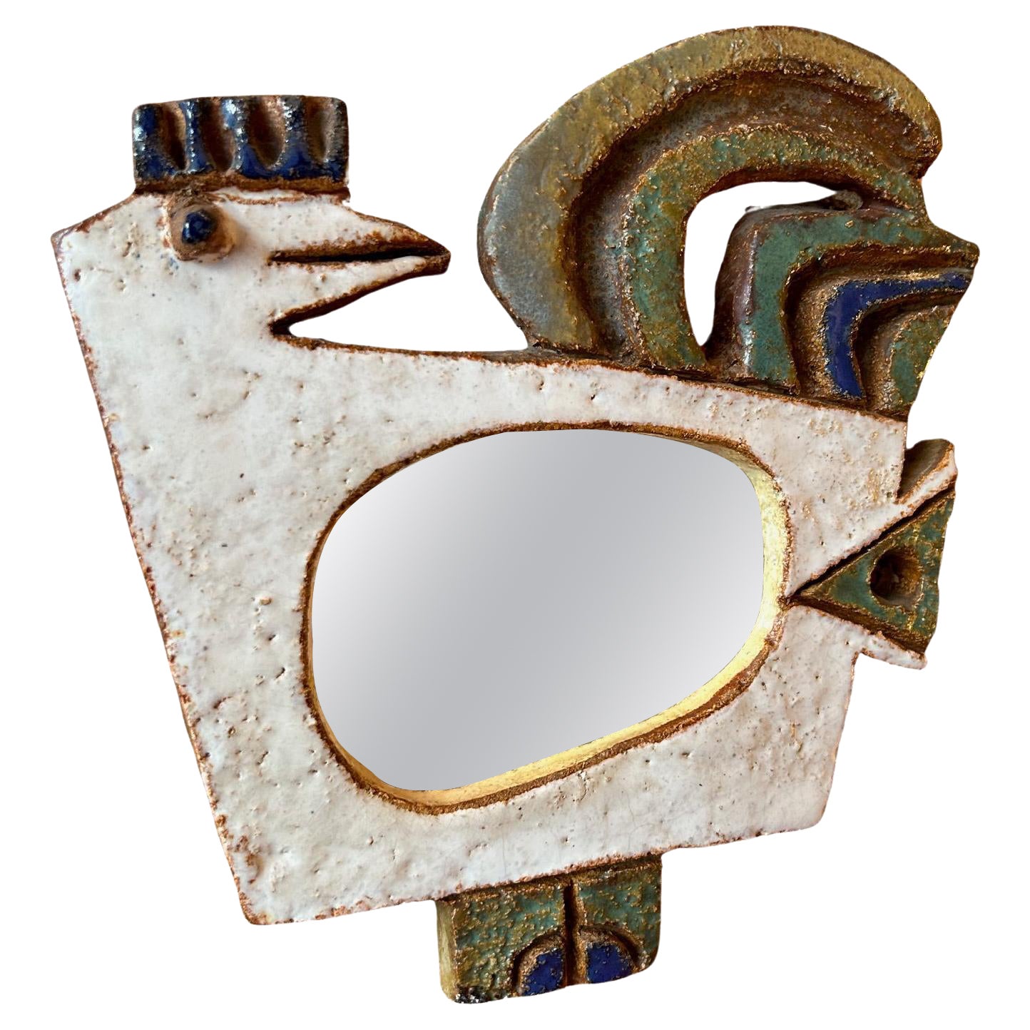 Miroir à oiseaux en céramique par Les Argonautes, France, Vallauris, années 1970
