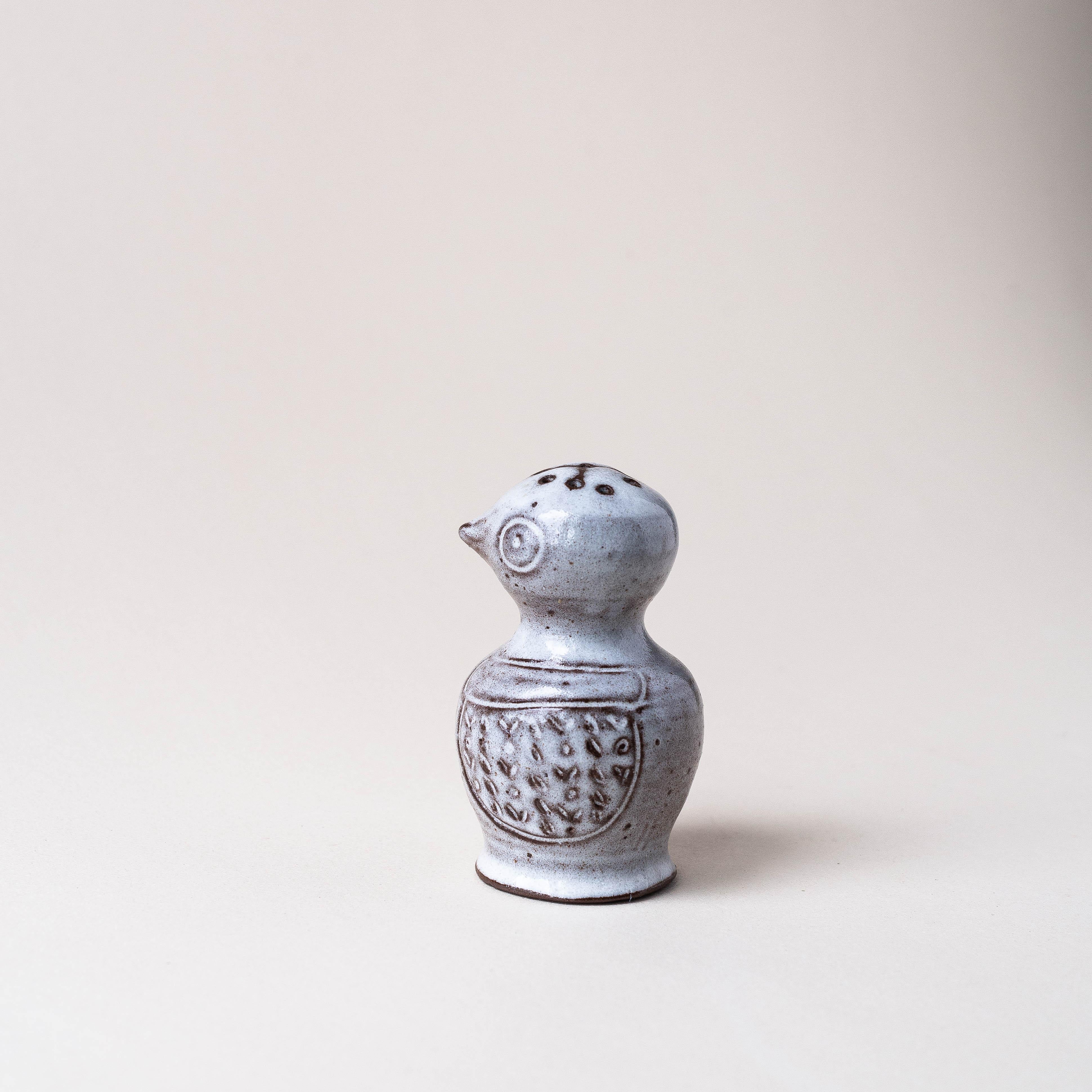 French Bird Owl Salt Shaker in Ceramic by Jeanne and Norbert Pierlot Circa 1960 For Sale