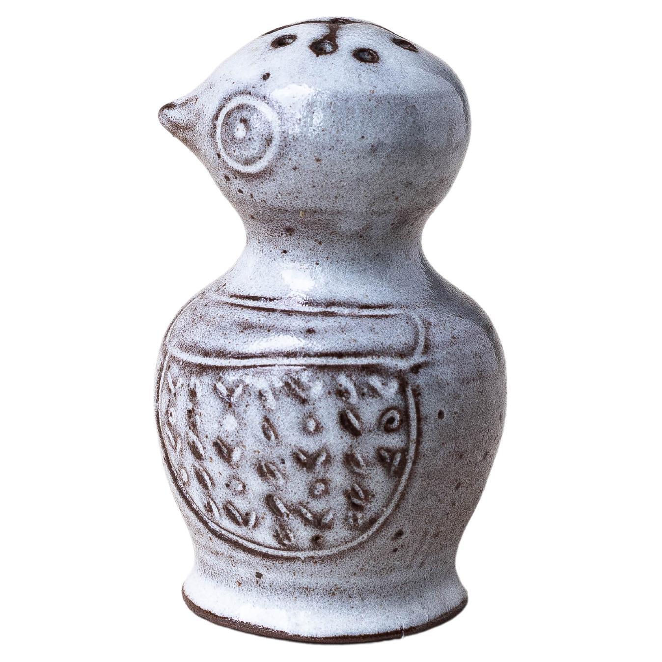 Bird Owl Salt Shaker in Ceramic by Jeanne and Norbert Pierlot Circa 1960