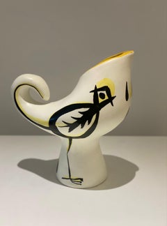Vase carafe à oiseaux en céramique signé par Roger Capron, Vallauris, années 1950