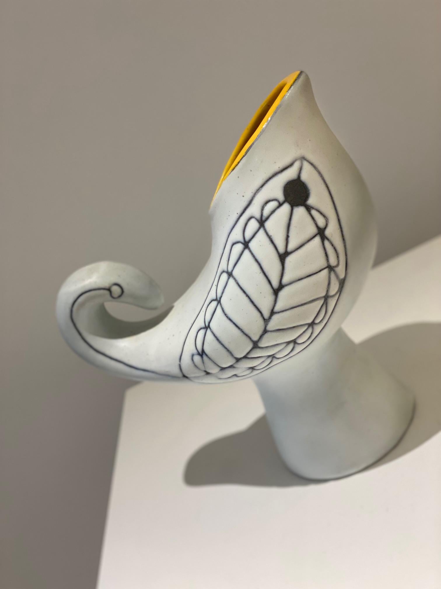 European Ceramic Bird Pitcher Vase Signed by Roger Capron, Vallauris, 1950s