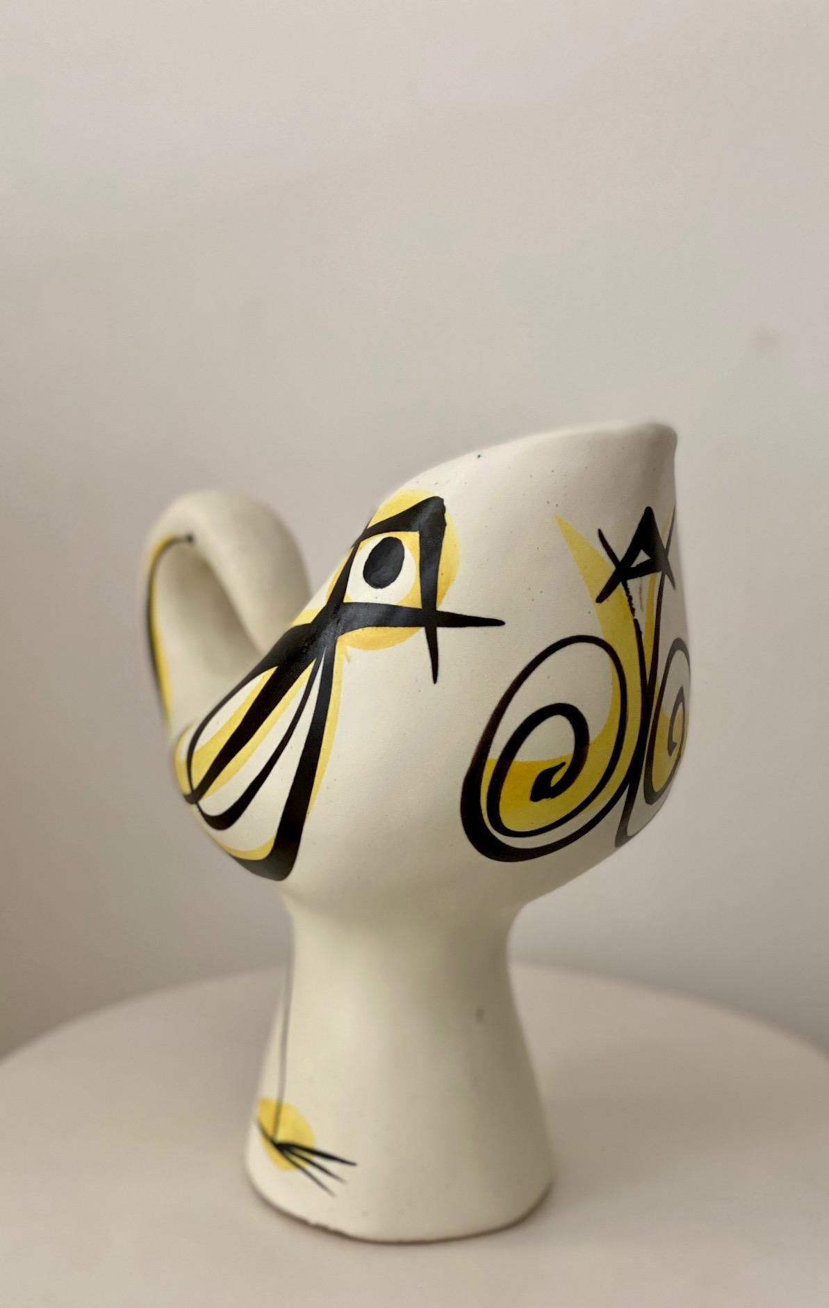 Ceramic Bird Pitcher Vase Signed by Roger Capron, Vallauris, 1950s 1