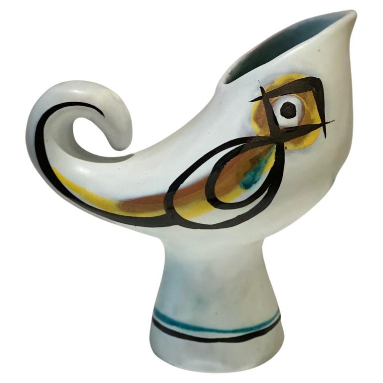 Ceramic Bird Pitcher Vase Signed by Roger Capron, Vallauris, 1950s For Sale  at 1stDibs