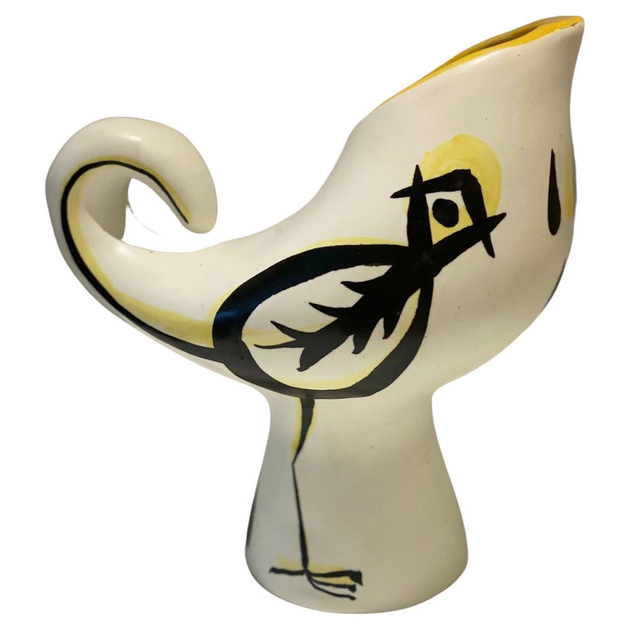 Ceramic Bird Pitcher Vase Signed by Roger Capron, Vallauris, 1950s