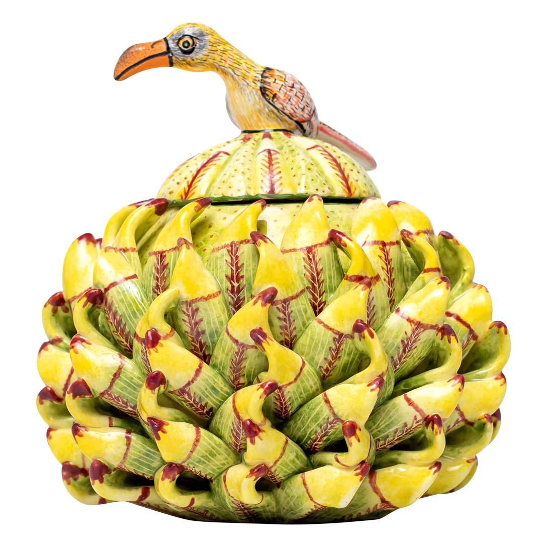South African Ceramic Bird Protea Jewelry Box  , hand made in South Africa For Sale