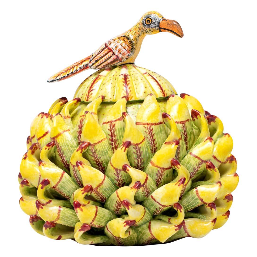 Fired Ceramic Bird Protea Jewelry Box  , hand made in South Africa For Sale