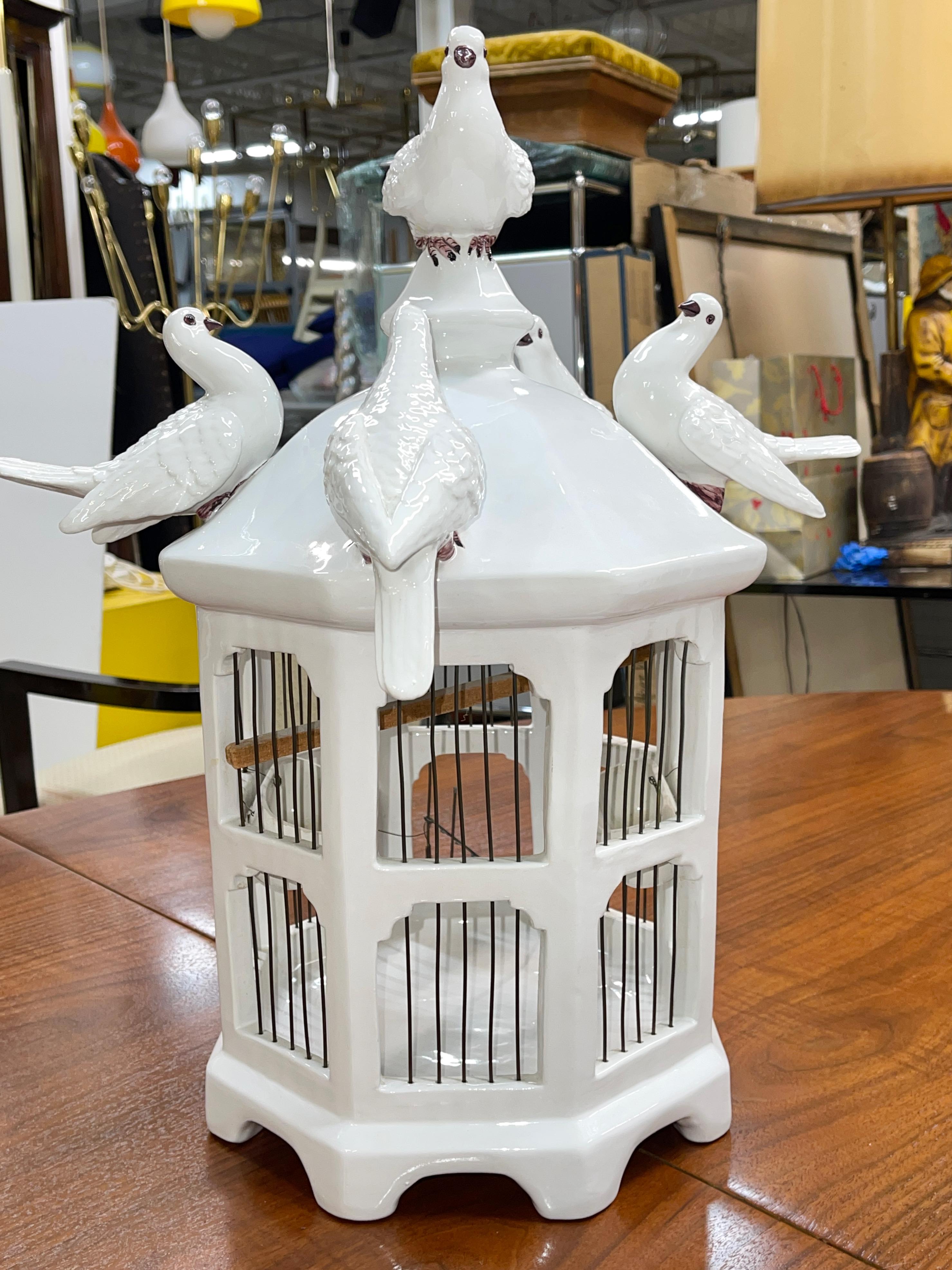 italien Cage à oiseaux en céramique de R. Costa, Bassano