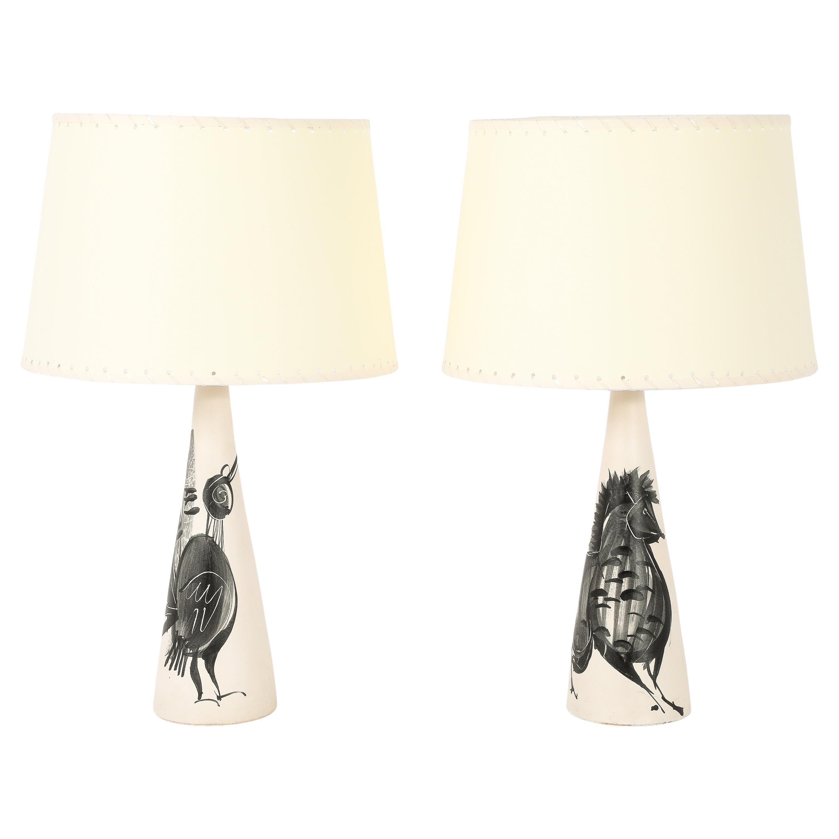 Ceramic "Birds" Lamps, France 1960's