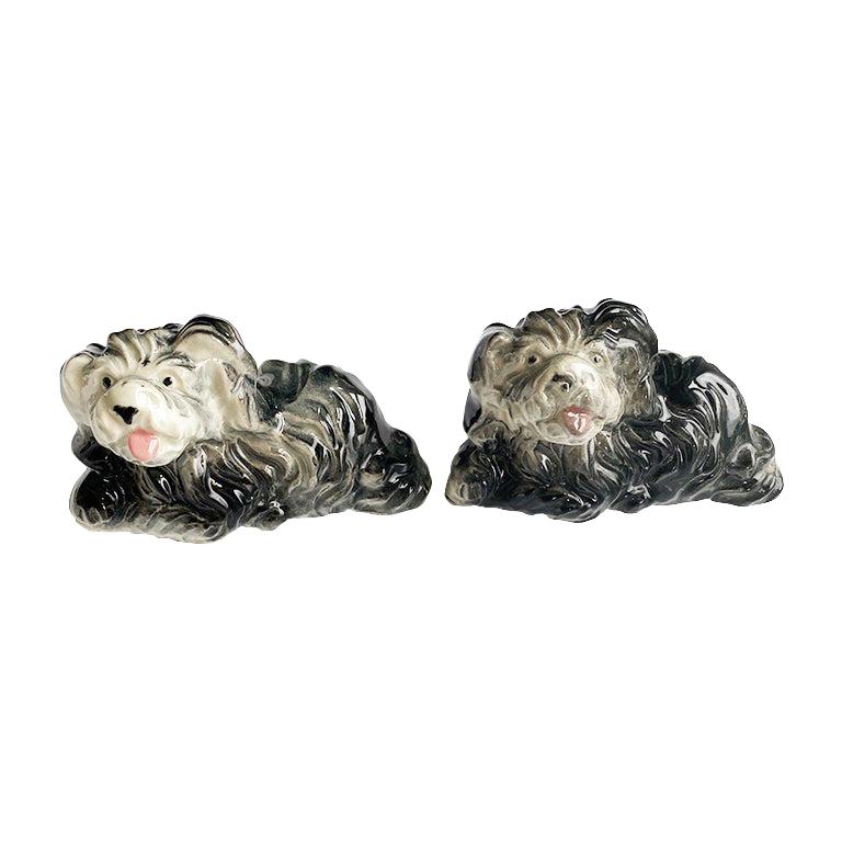 Ceramic Black and White Dog Salt and Pepper Shakers, a Pair For Sale