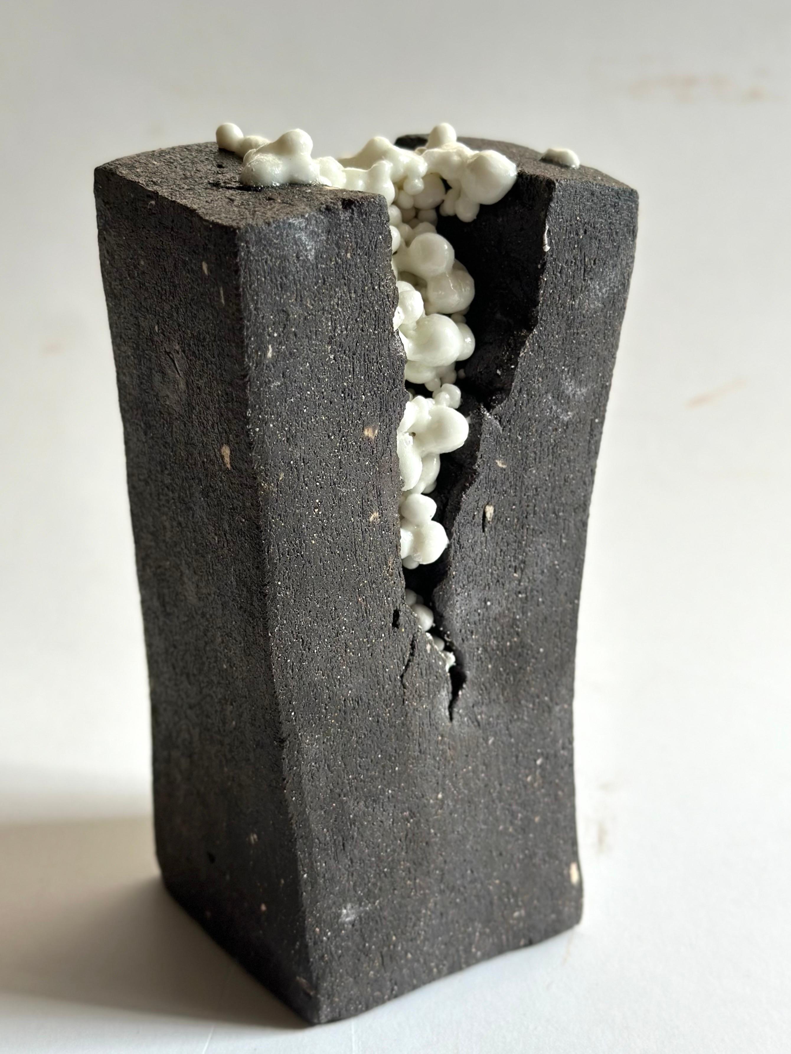 Rustic Ceramic black and white geometrical organic mini sculpture For Sale