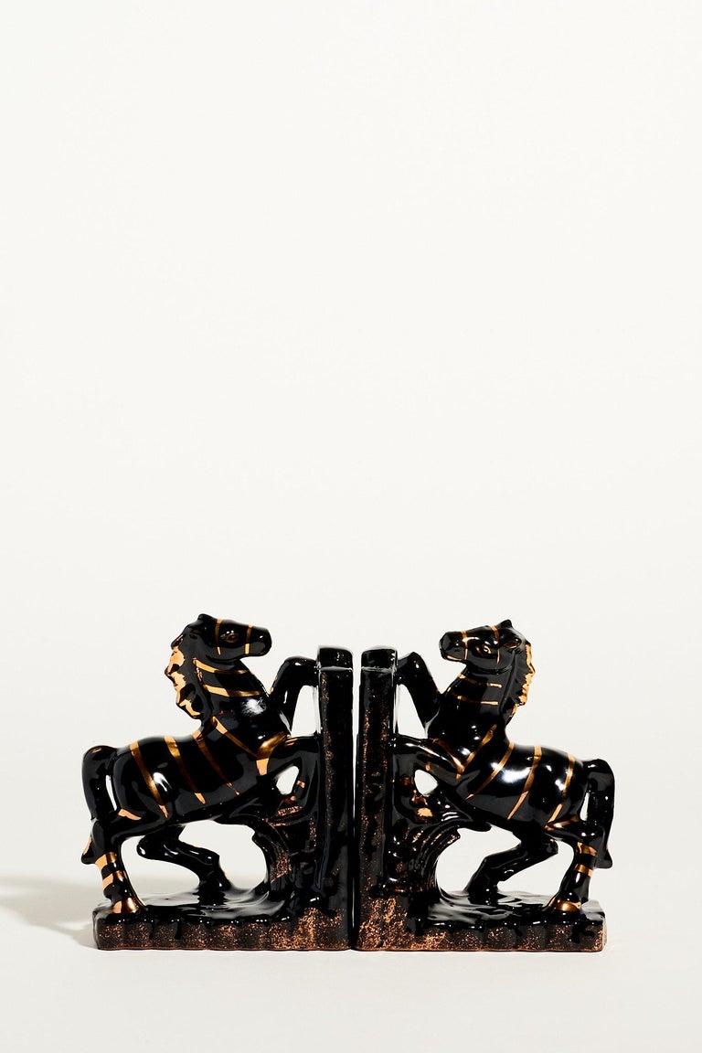 Ceramic Black Horse Bookends at 1stDibs