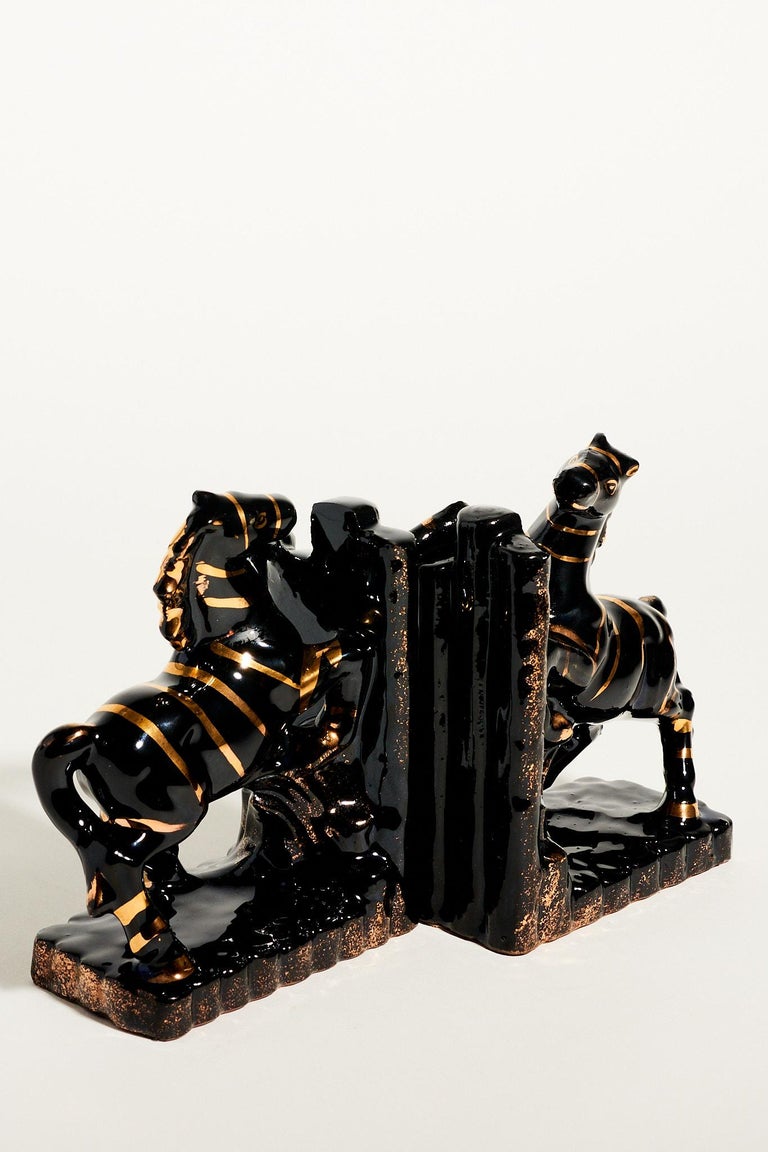 Ceramic Black Horse Bookends at 1stDibs