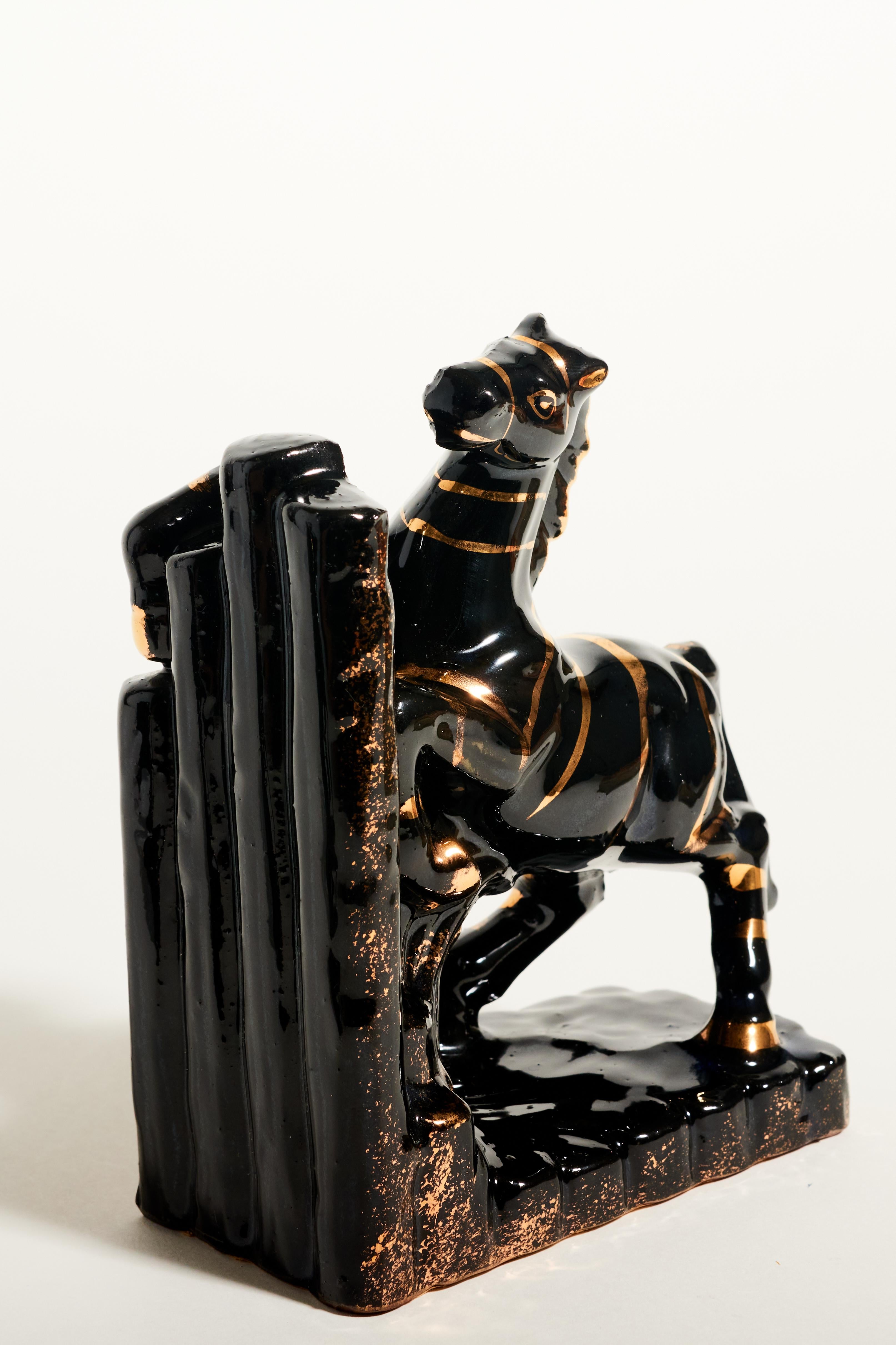 Ceramic Black Horse Bookends 2