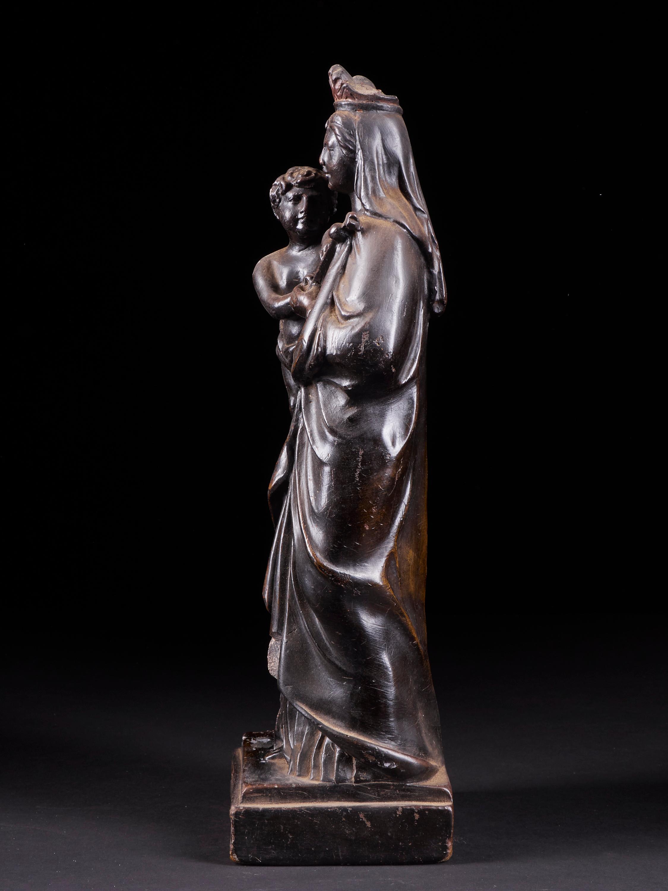 Belgian Ceramic Black Virgin Mary and Child Statue Notre-Dame Des Recollets Verviers