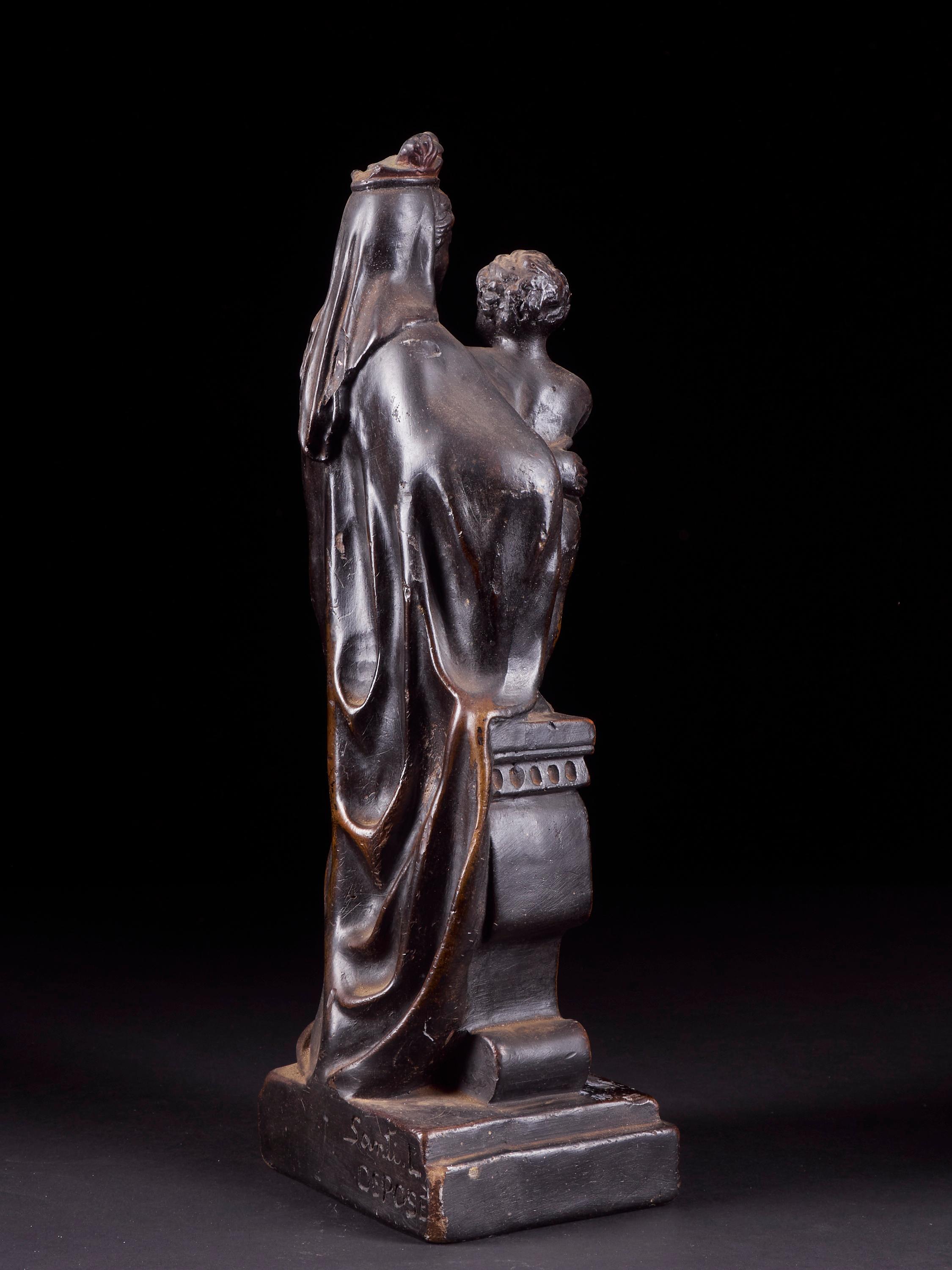 20th Century Ceramic Black Virgin Mary and Child Statue Notre-Dame Des Recollets Verviers