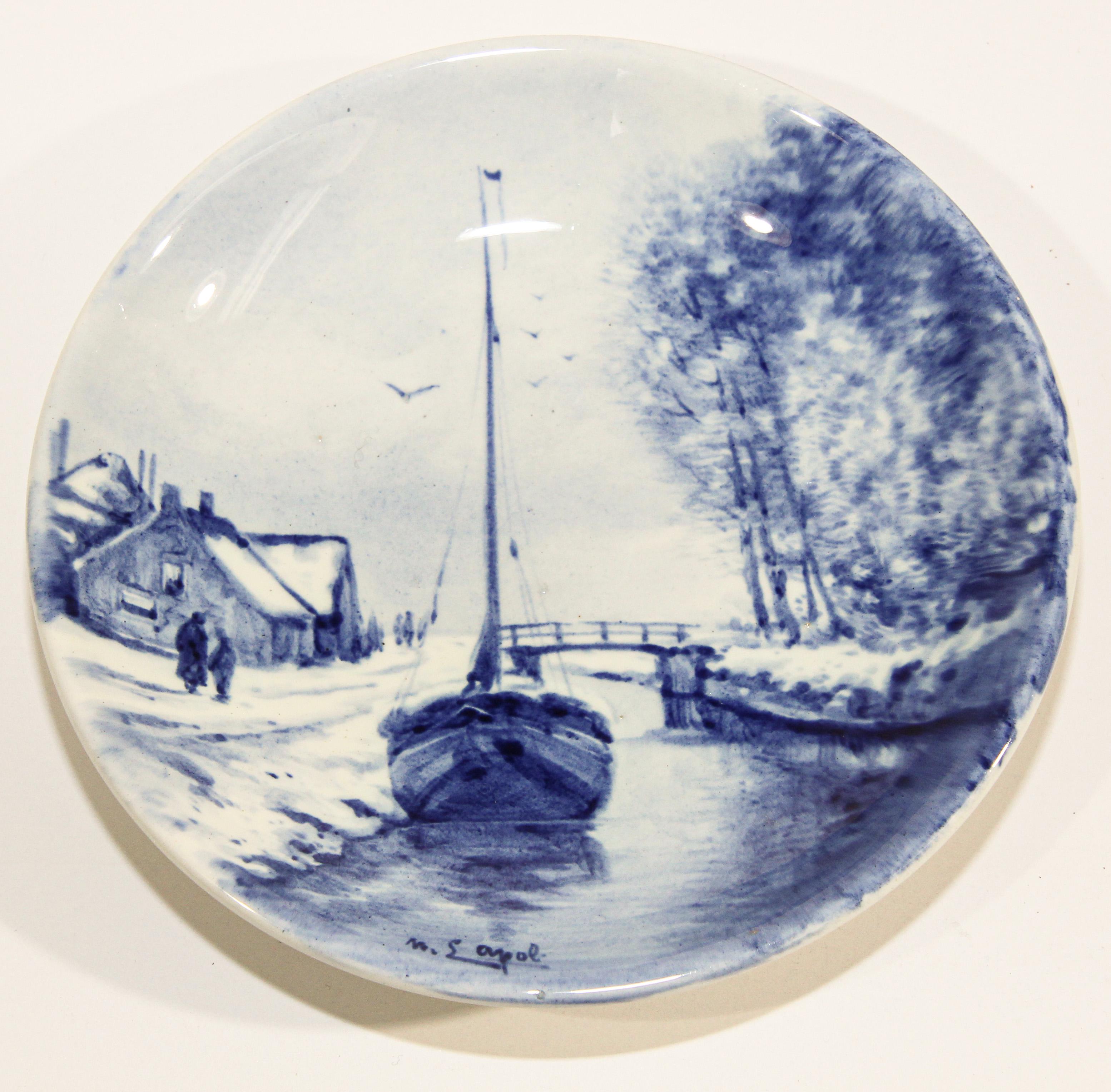 Folk Art Ceramic Blue and White Dutch Boch Delft Plates