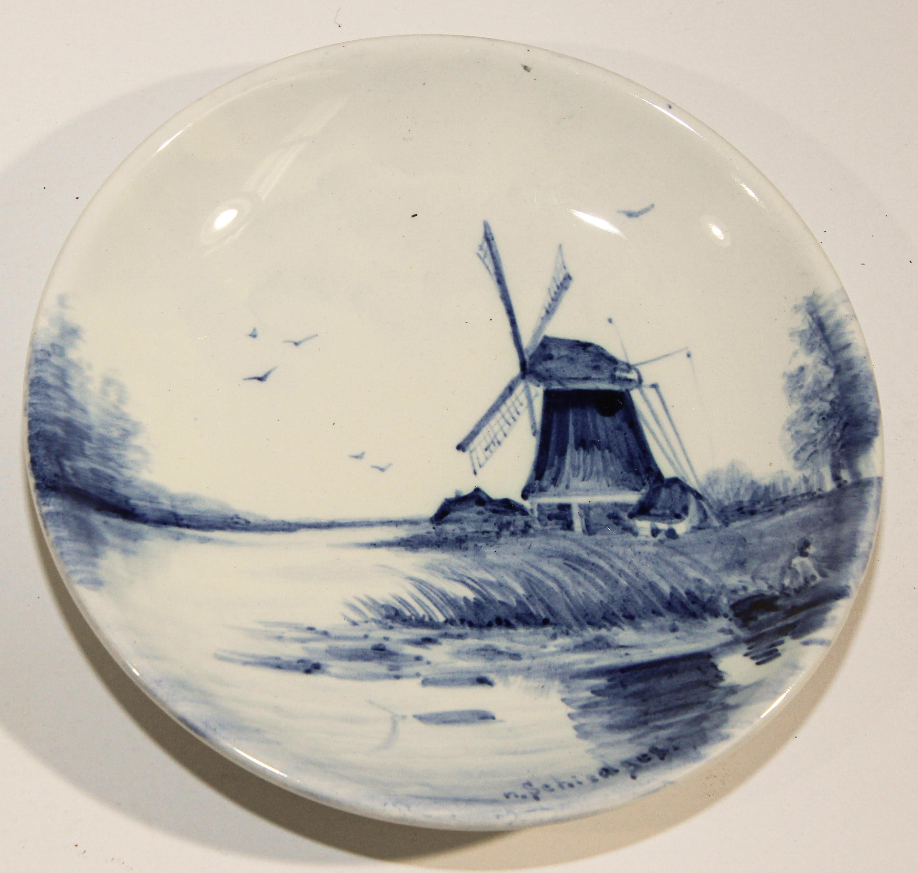 Hand-Crafted Ceramic Blue and White Dutch Boch Delft Plates