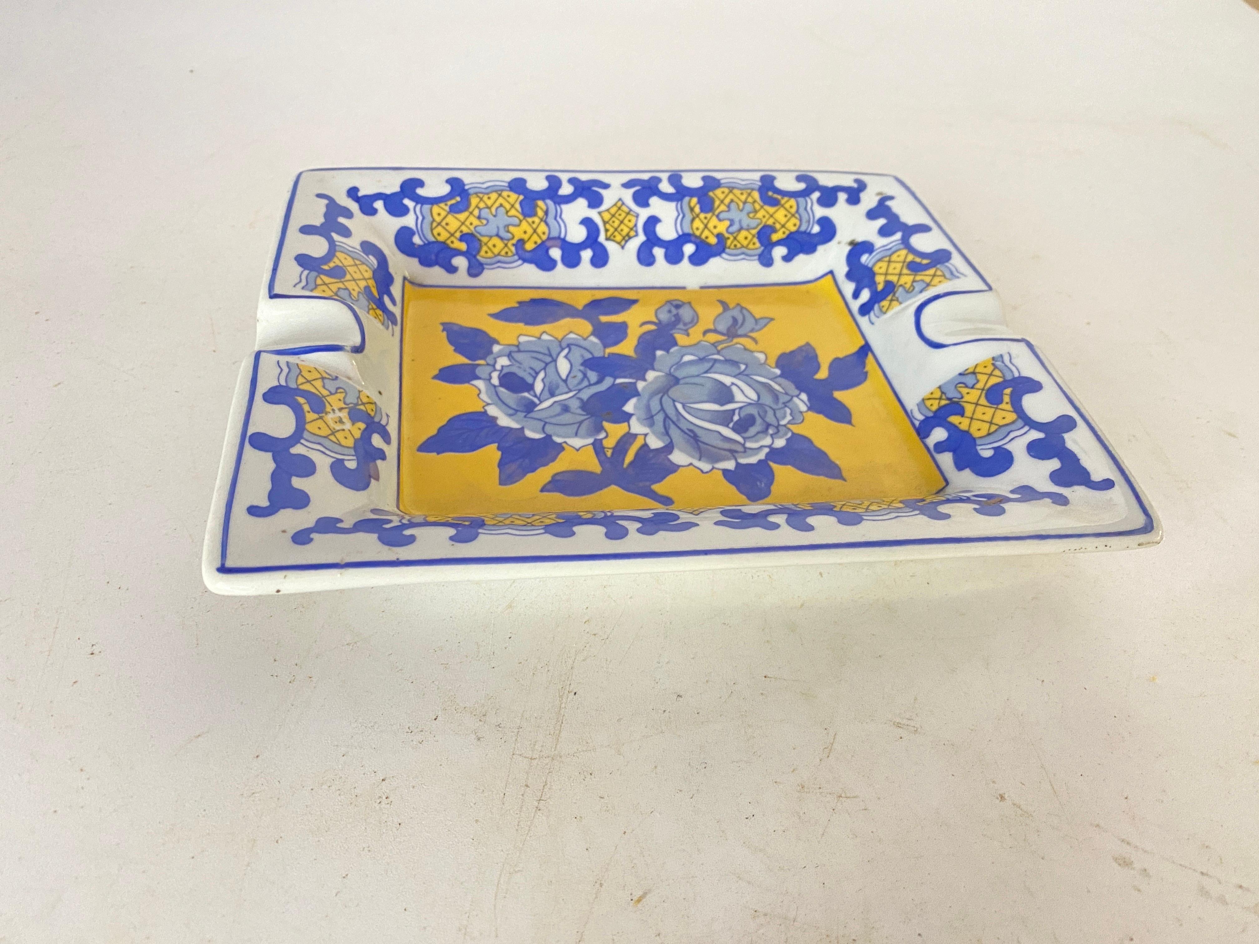 Mid-20th Century Ceramic Blue and Yellow Ashtray or Vide Poche Circa 1960 Italy For Sale