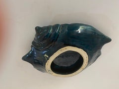 Ceramic Blue Ashtray or Vide Poche in a Shell Form Circa 1960 France
