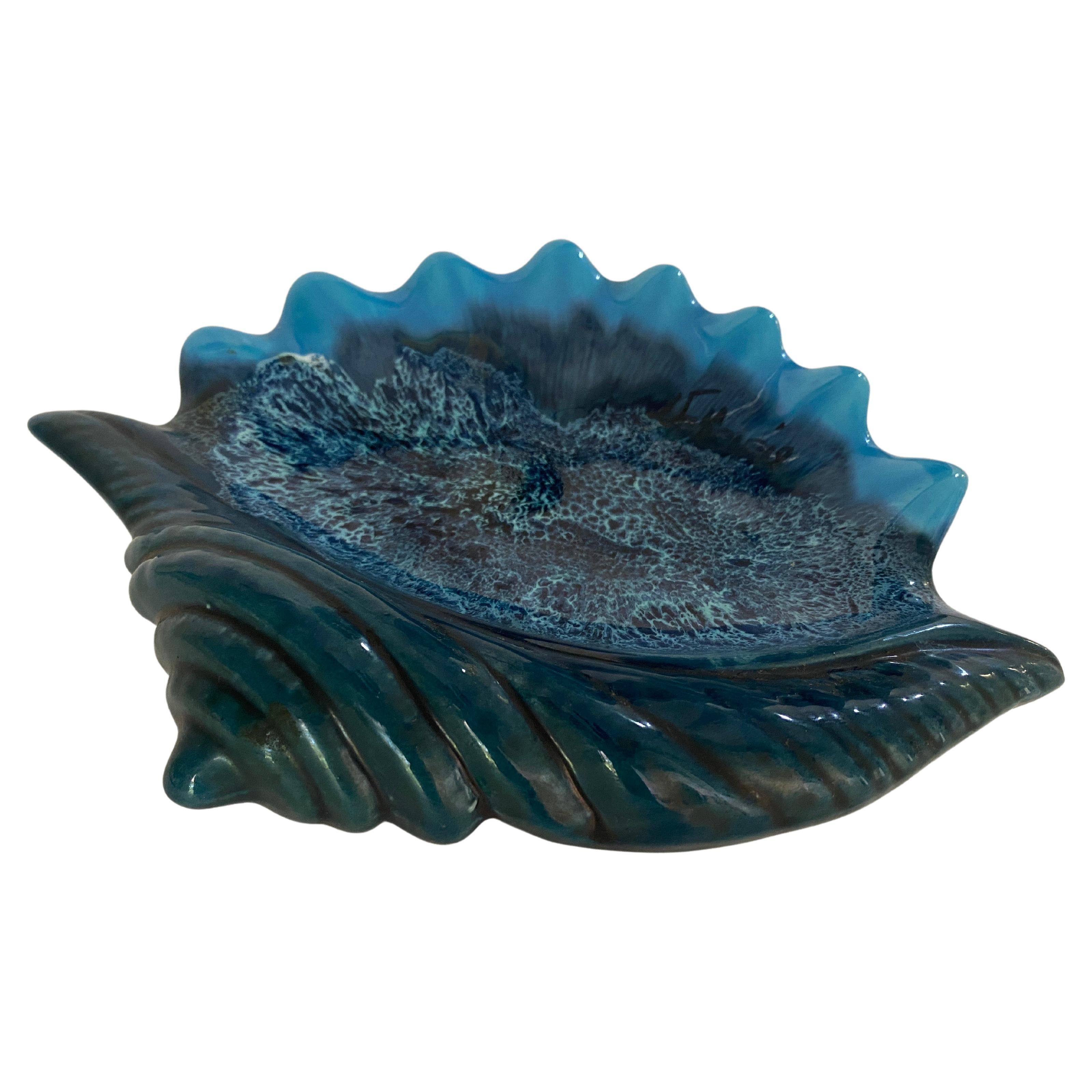 Ceramic Blue Ashtray or Vide Poche in a Shell Form Circa 1960 France For Sale