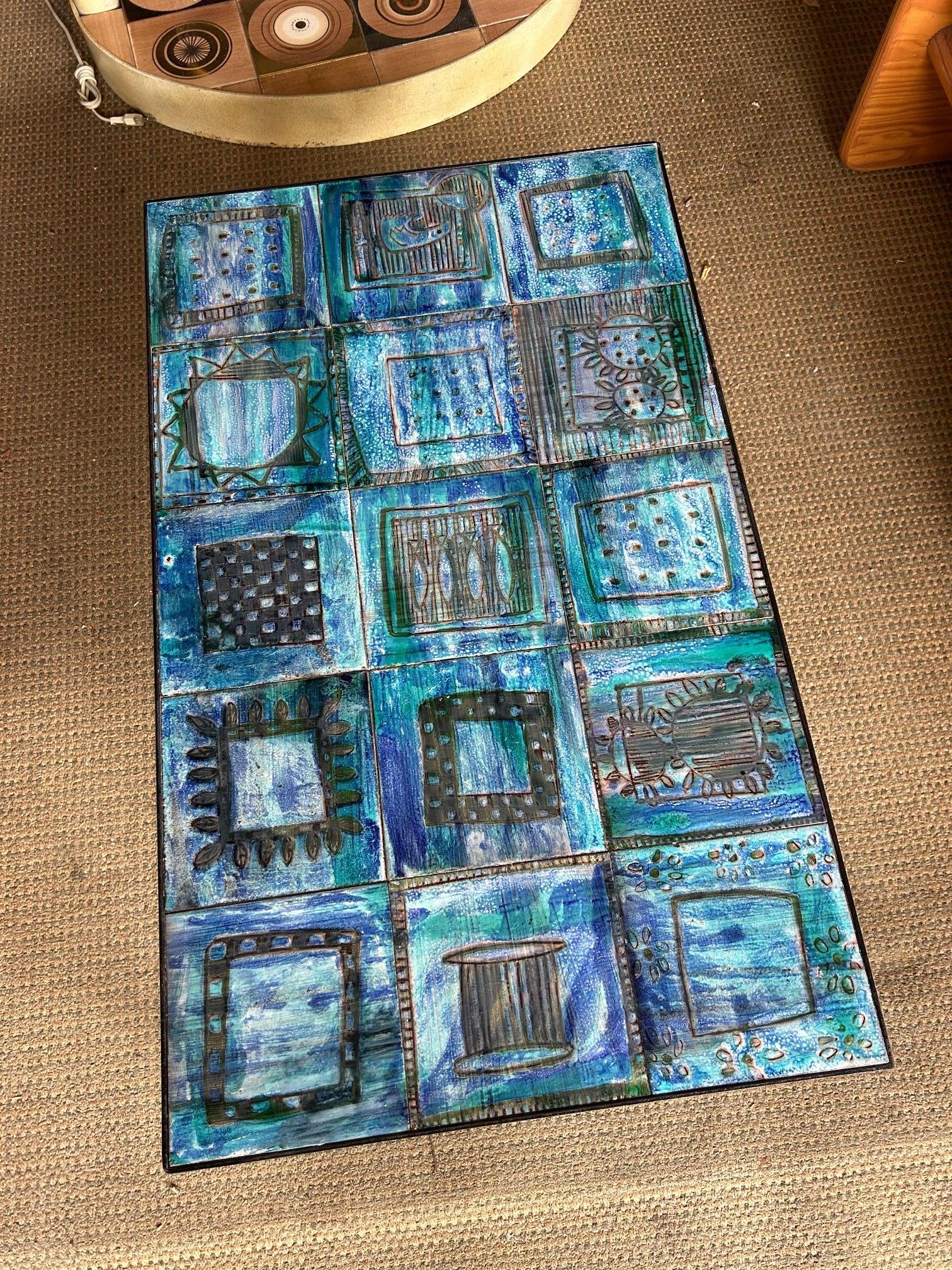 Mesa de centro de cerámica azul de Cloutier, Francia, años 60 mediados del siglo XX en venta