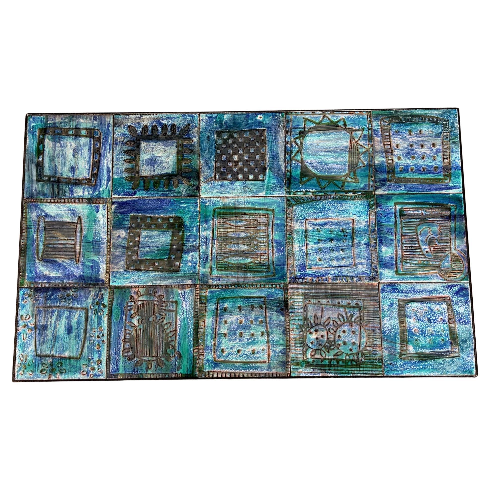 Mesa de centro de cerámica azul de Cloutier, Francia, años 60 en venta