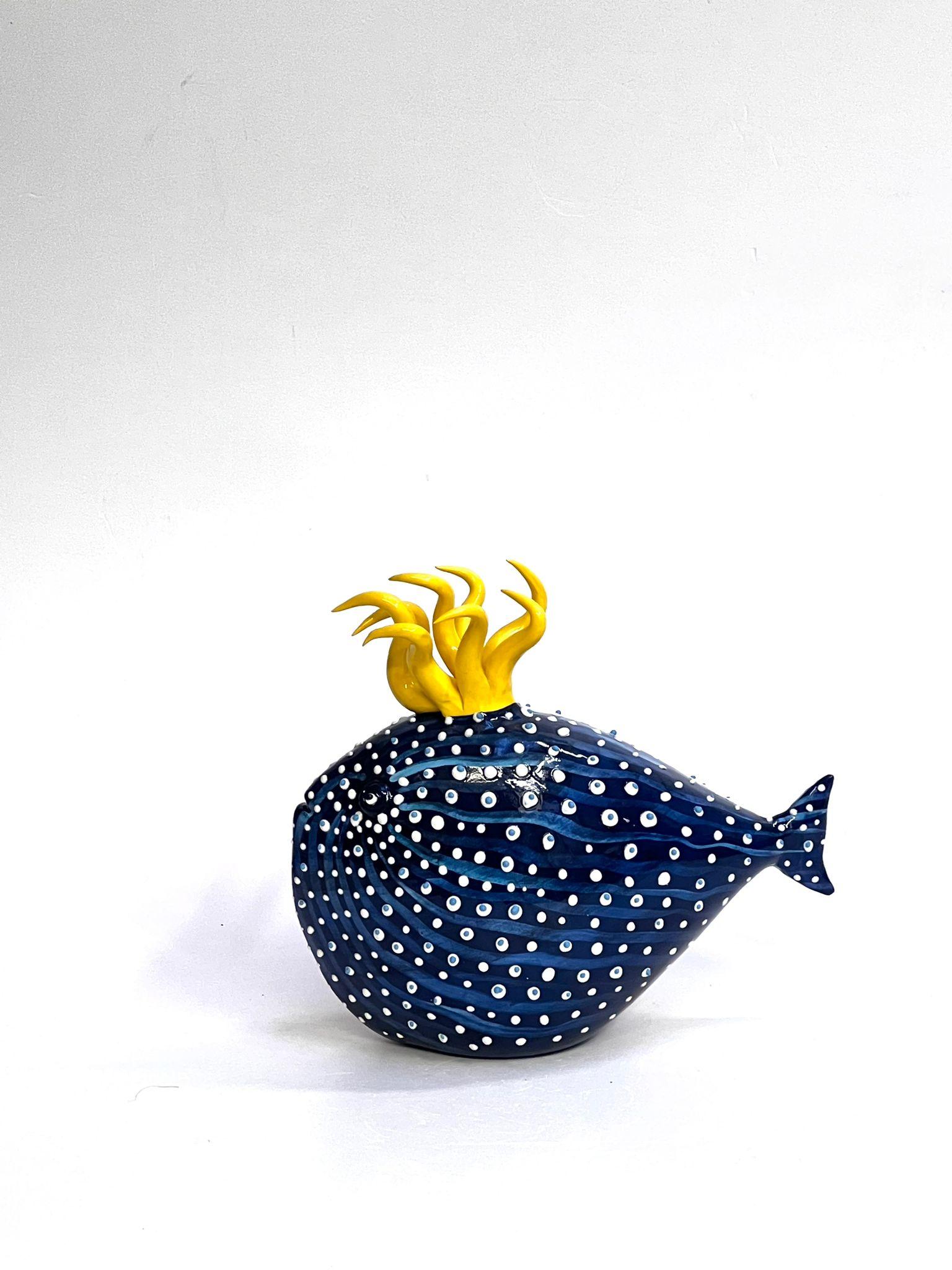 Modern Ceramic Blue Fish Handmade in Italy, Choose Your Style! New Creation 2023 For Sale