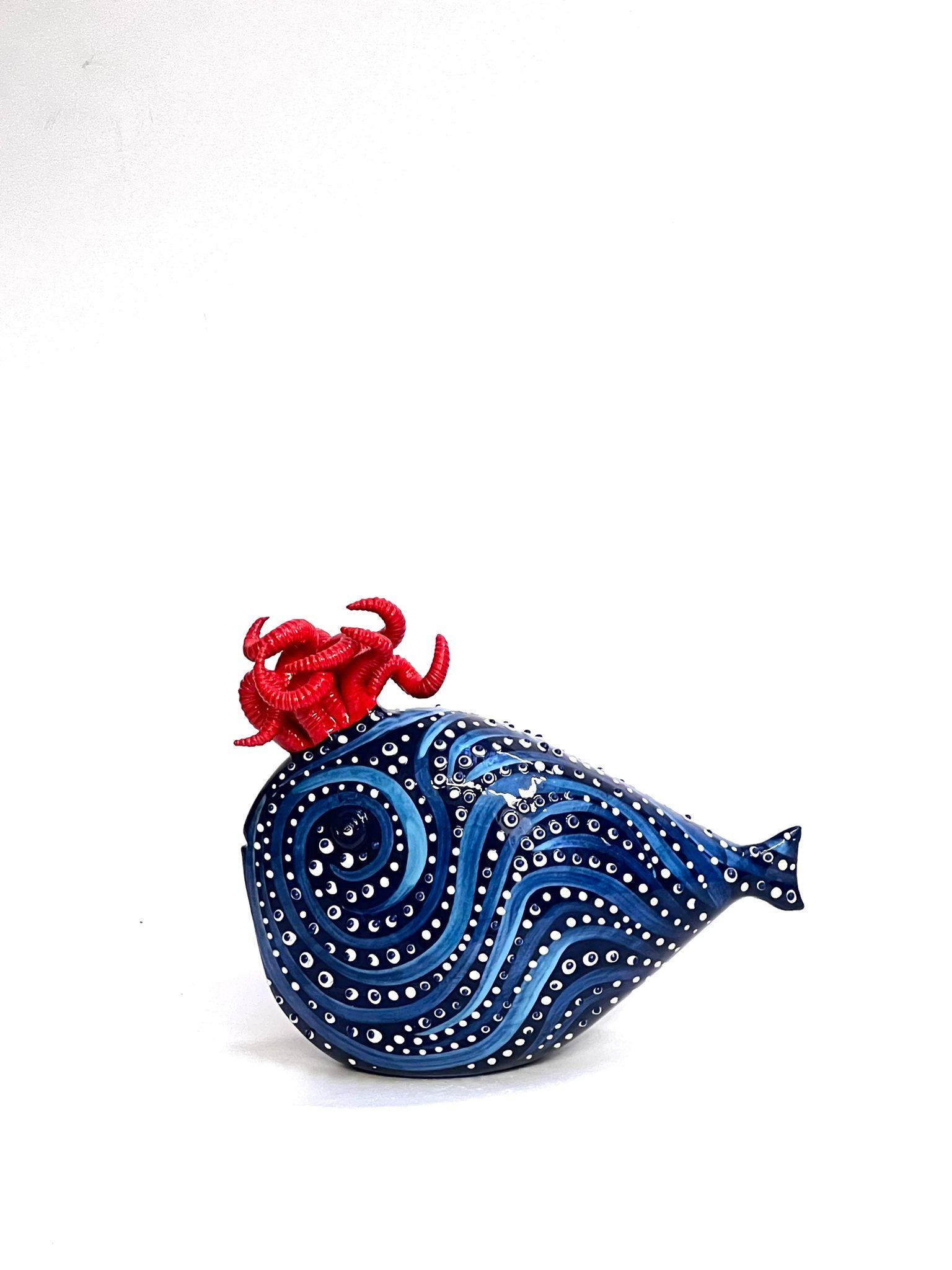Hand-Crafted Ceramic Blue Fish Handmade in Italy, Choose Your Style! New Creation 2023 For Sale