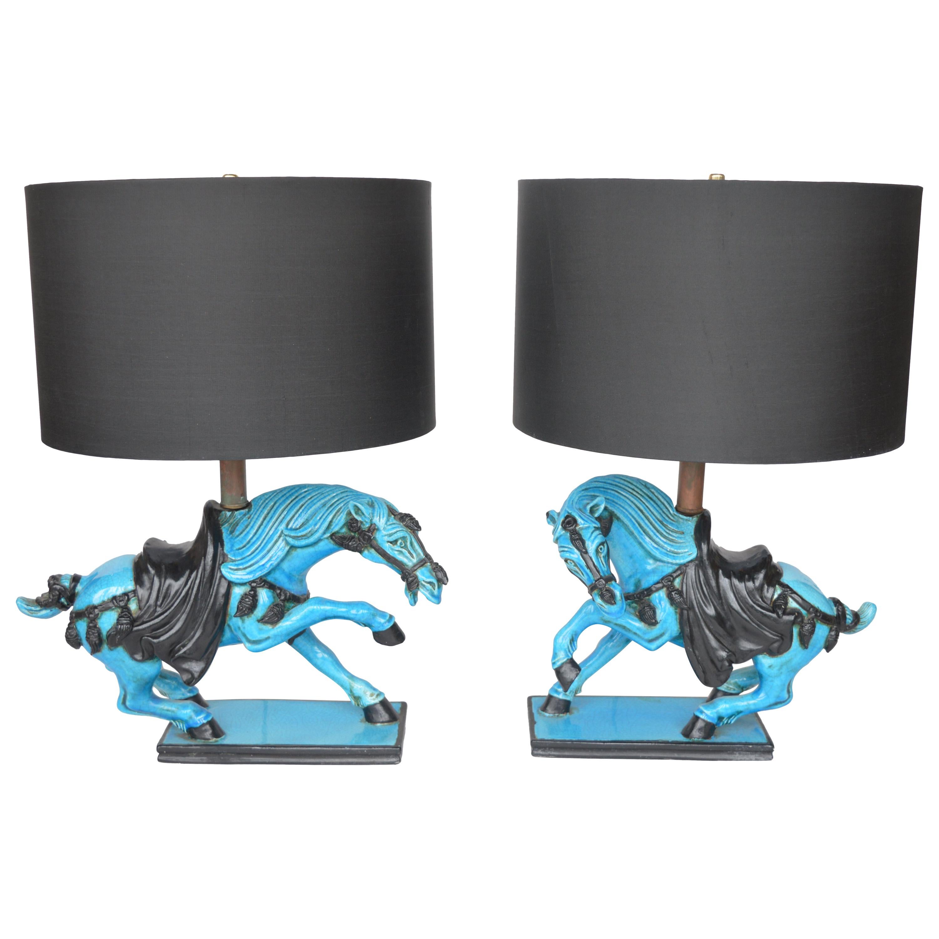 Ceramic Blue Horse Table Lamps