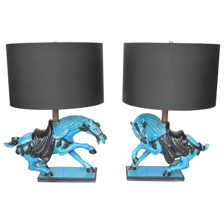 Ceramic Blue Horse Table Lamps For Sale at 1stDibs