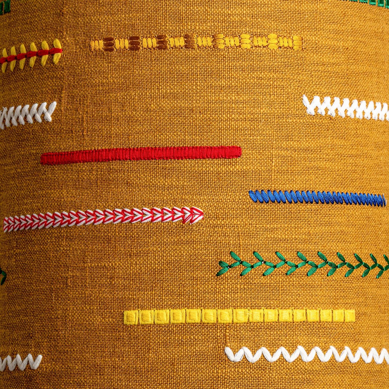 Danish Ceramic Blue Lamp with Custom Multicolor Shade by Rene Houben, Denmark 1970 For Sale