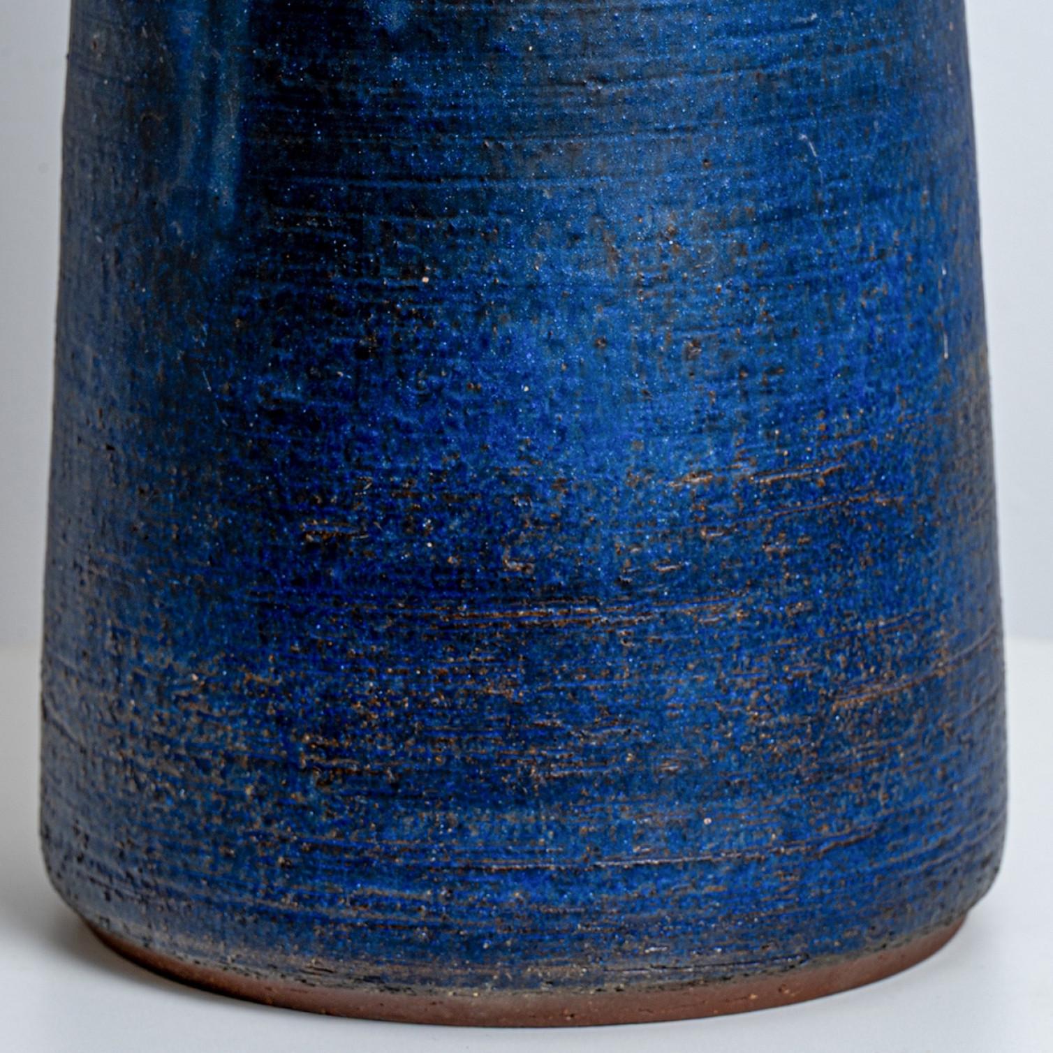 Other Ceramic Blue Lamp with Custom Multicolor Shade by Rene Houben, Denmark 1970 For Sale