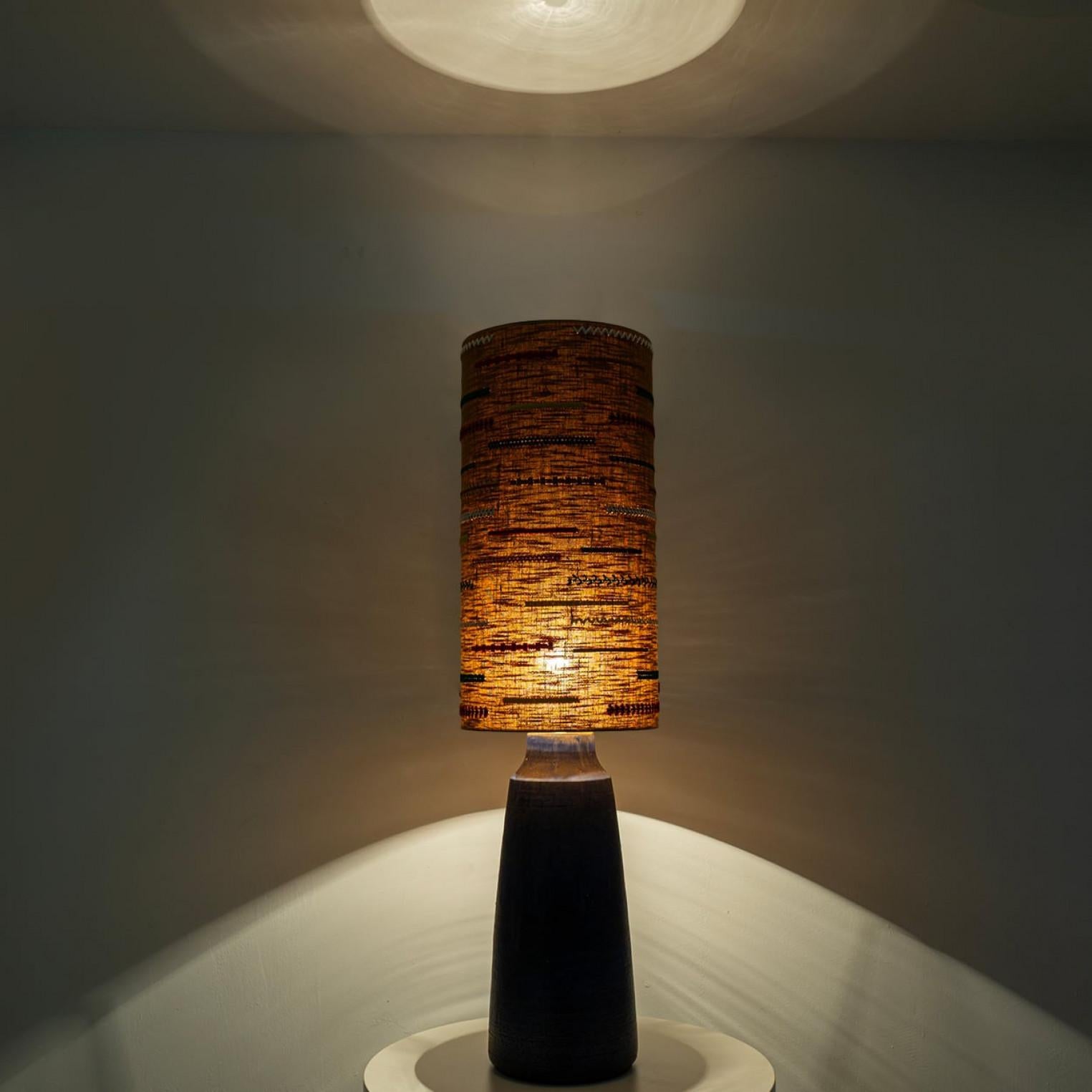 Ceramic Blue Lamp with Custom Multicolor Shade by Rene Houben, Denmark 1970 In Good Condition For Sale In Rijssen, NL