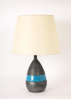 Ceramic “Blue Line” Table Lamp, France 1950's