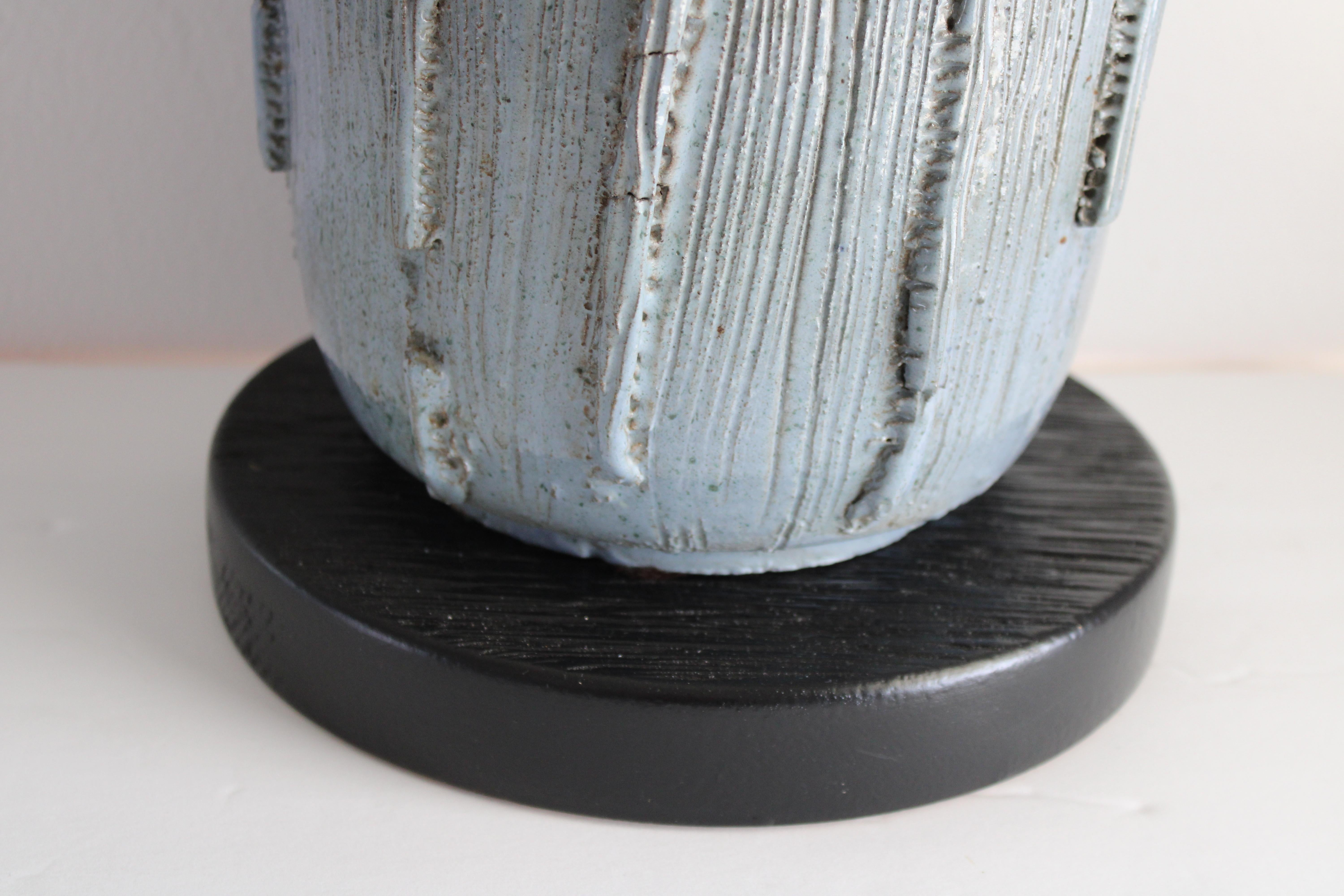 Ceramic Blue Table Lamp with Sgraffito Lines 5