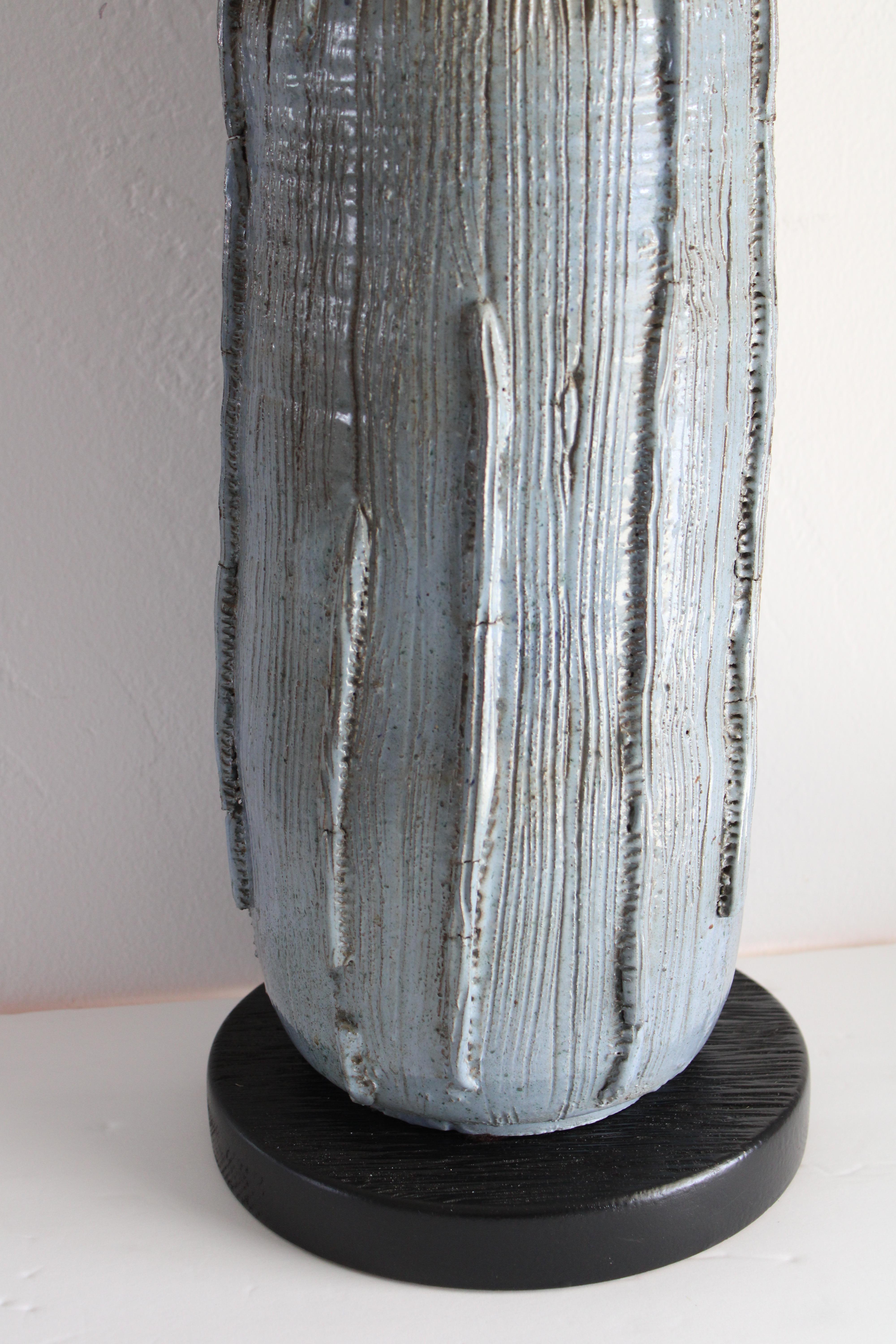 Ceramic Blue Table Lamp with Sgraffito Lines 3