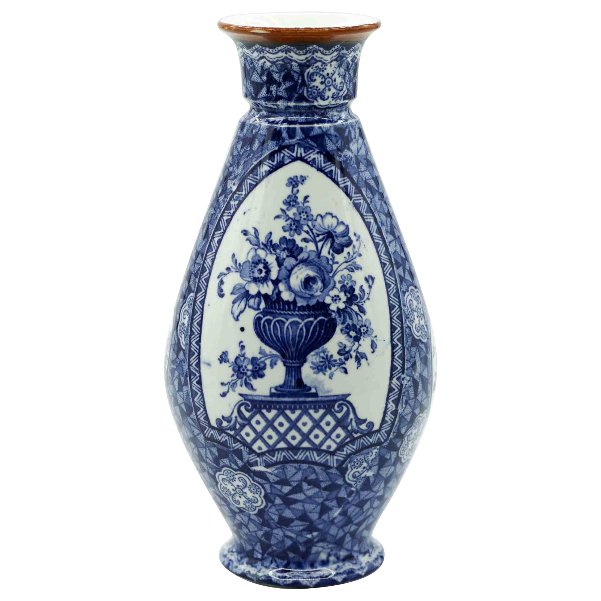 Blaue Keramikvase von Franz Anton Mehlem, 19. Jahrhundert