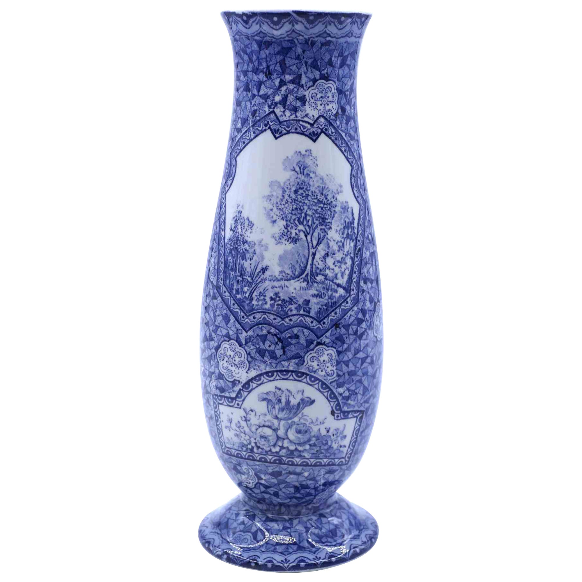 Blaue Keramikvase von Franz Anton Mehlem, 19. Jahrhundert