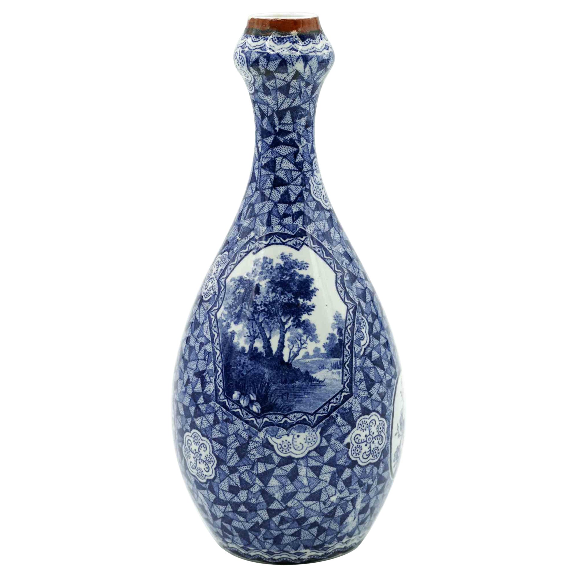 Ceramic Blue Vase by Franz Anton Mehlem, 19th Century