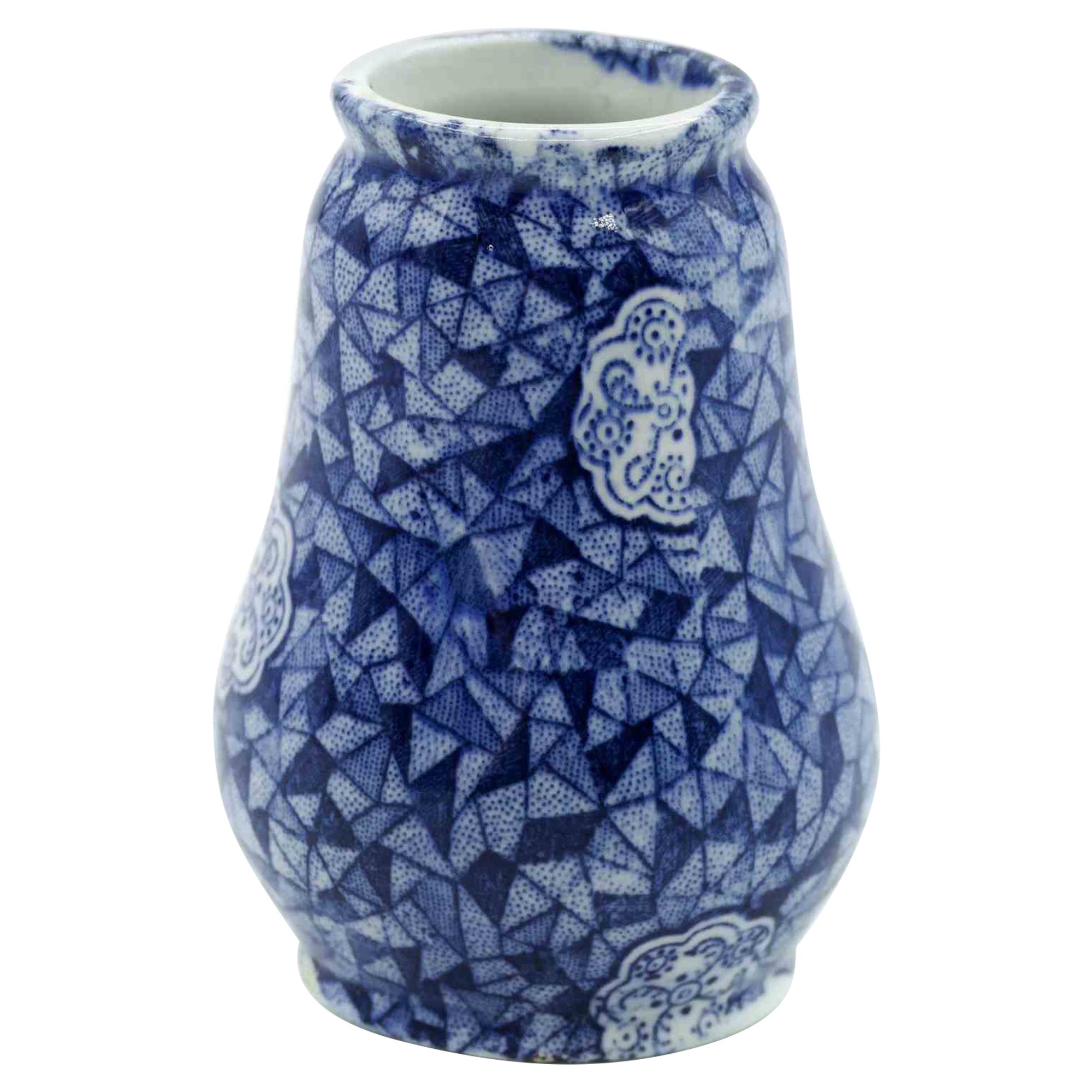 Ceramic Blue Vase with Castles by Franz Anton Mehlem, 19th Century