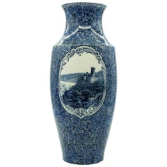 Blaue Keramikvase mit Schlössern von Franz Anton Mehlem, 19. Jahrhundert