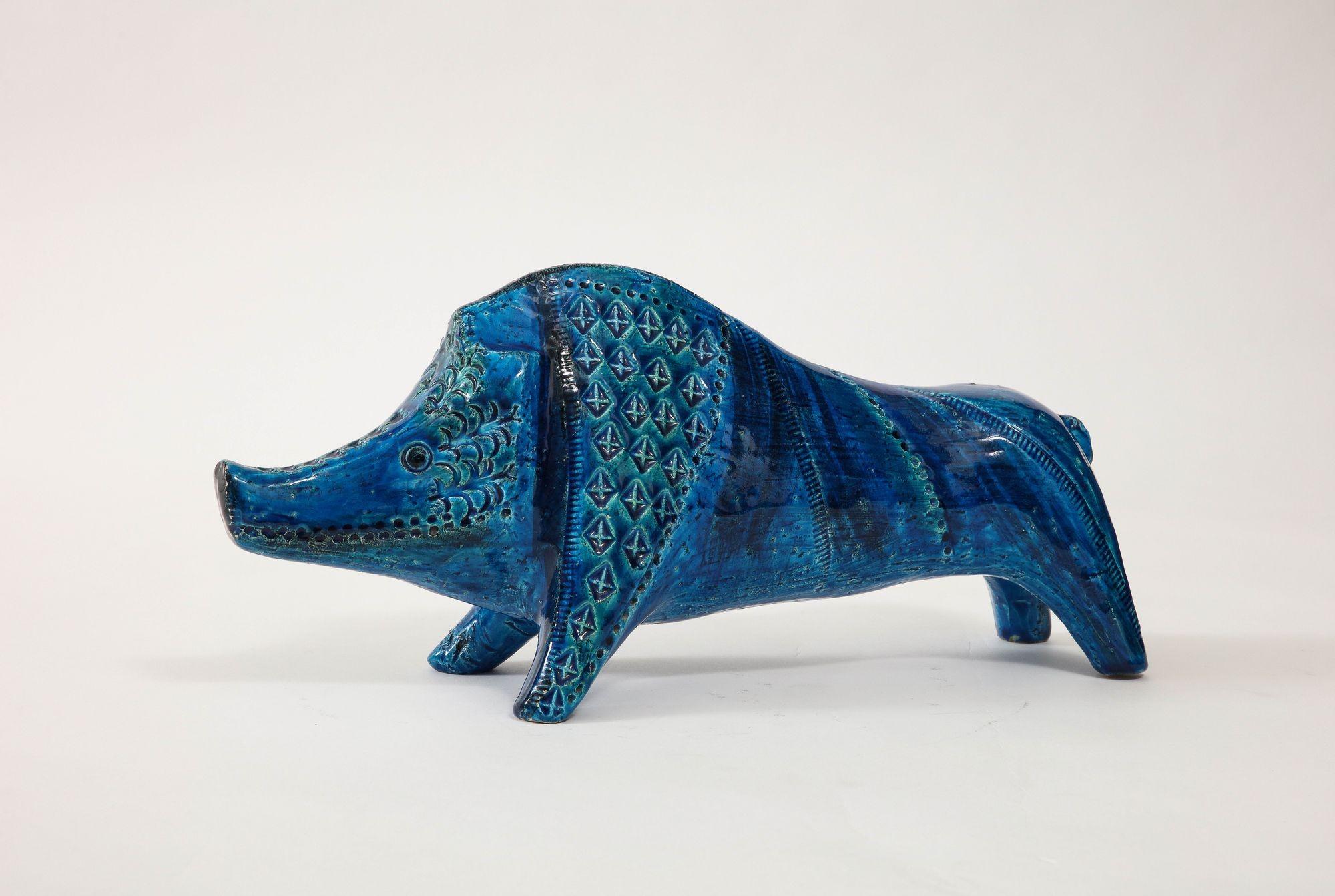 Ceramic Boar by Aldo Londi for Bitossi in 'Rimini blue' Italy ca. 1960 For Sale 4