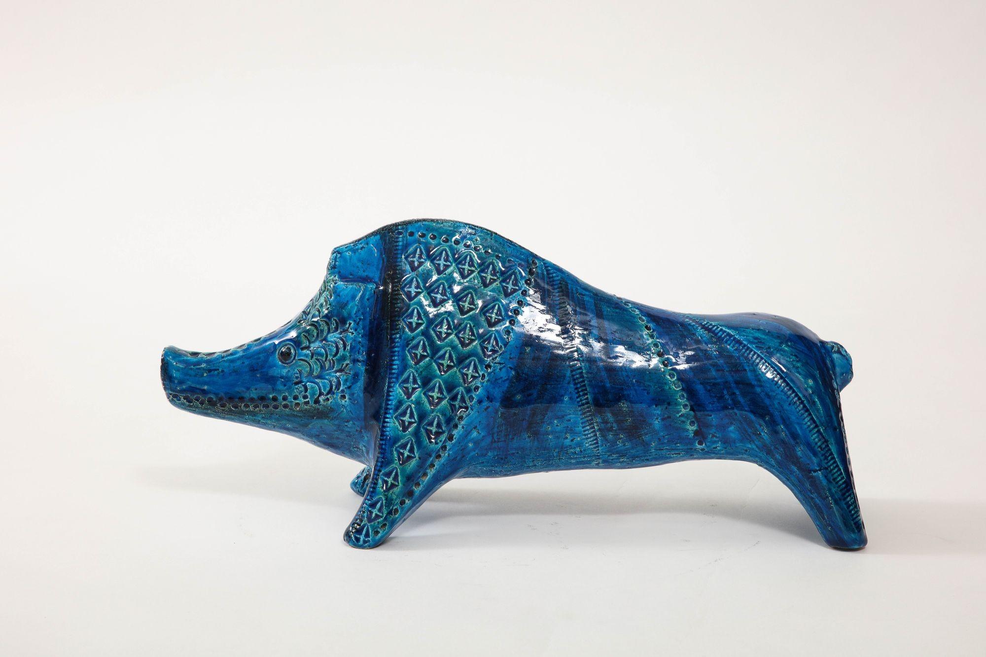 Ceramic Boar by Aldo Londi for Bitossi in 'Rimini blue' Italy ca. 1960 For Sale 5