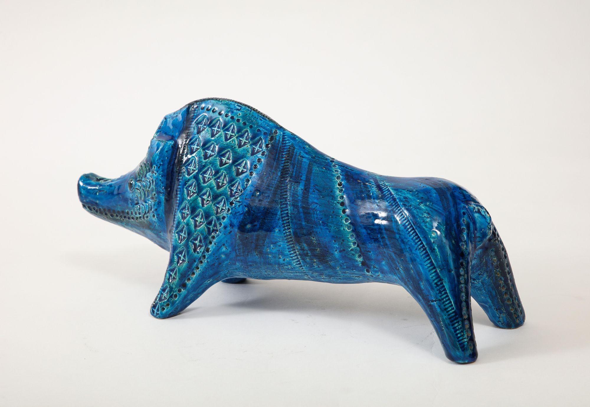 Ceramic Boar by Aldo Londi for Bitossi in 'Rimini blue' Italy ca. 1960 For Sale 6