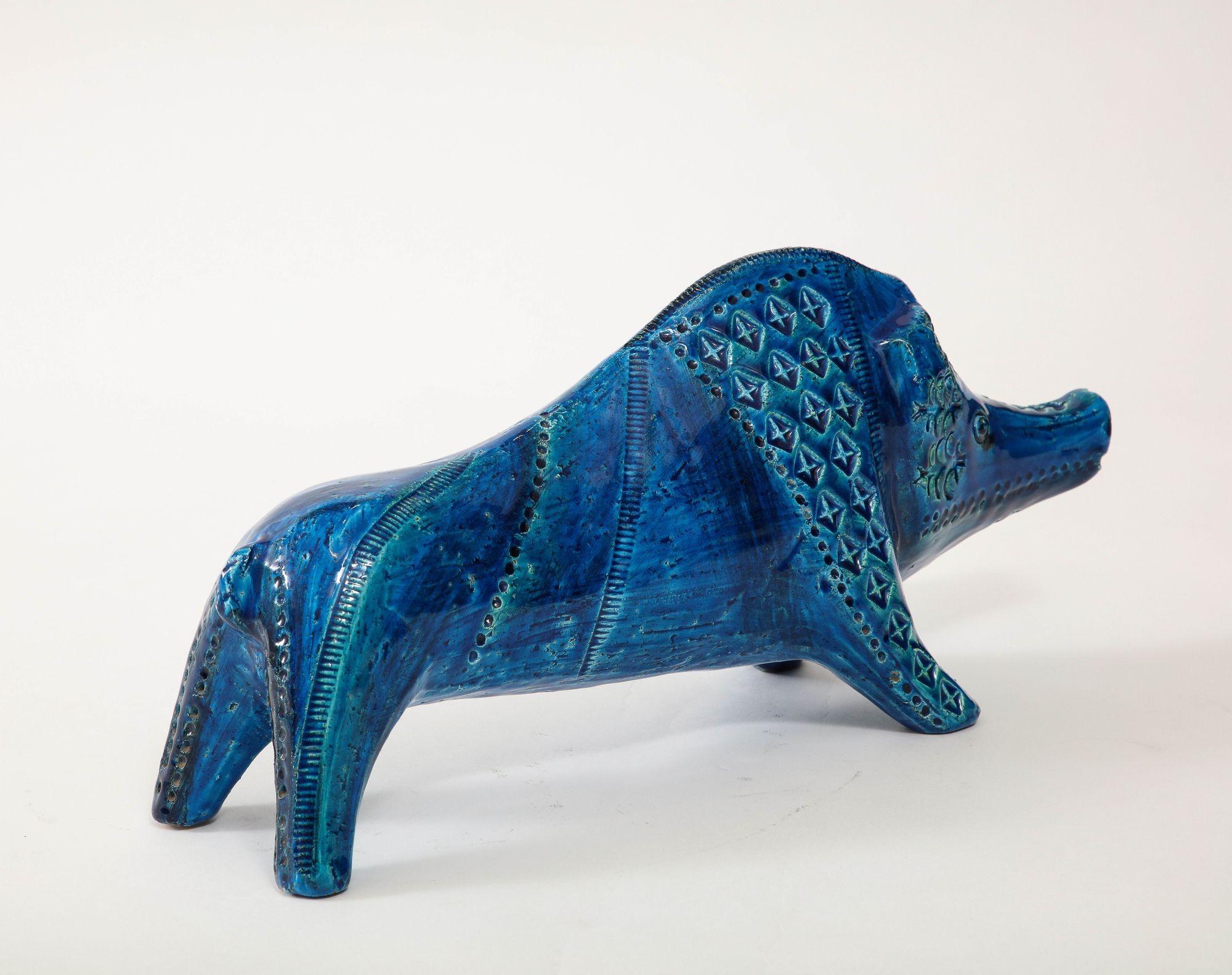 Ceramic Boar by Aldo Londi for Bitossi in 'Rimini blue' Italy ca. 1960 For Sale 8