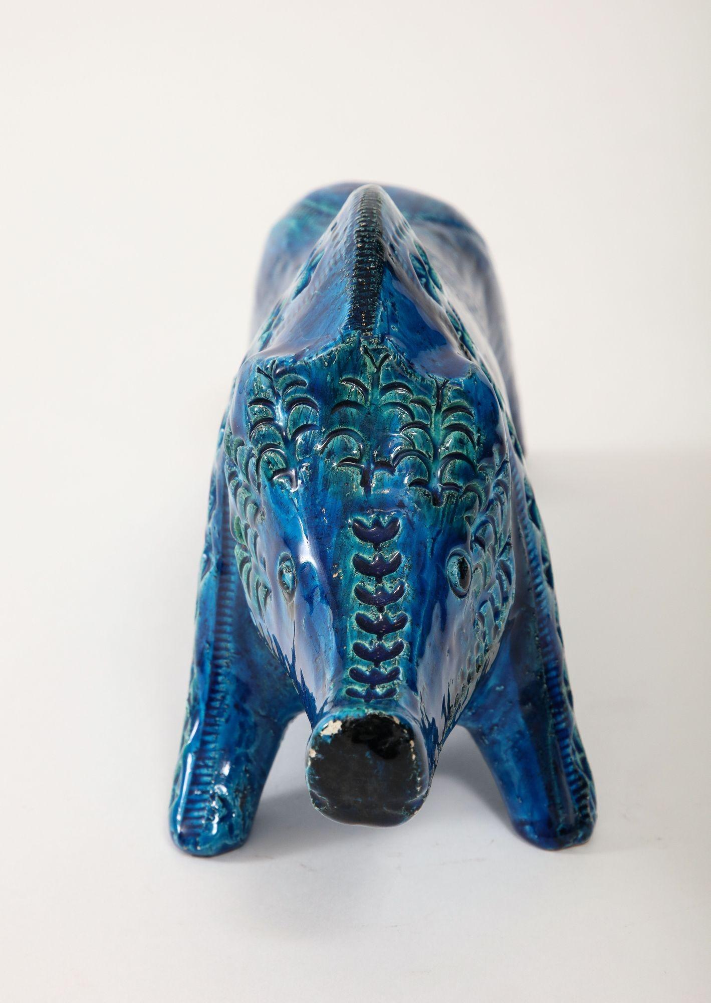 Ceramic Boar by Aldo Londi for Bitossi in 'Rimini blue' Italy ca. 1960 For Sale 1