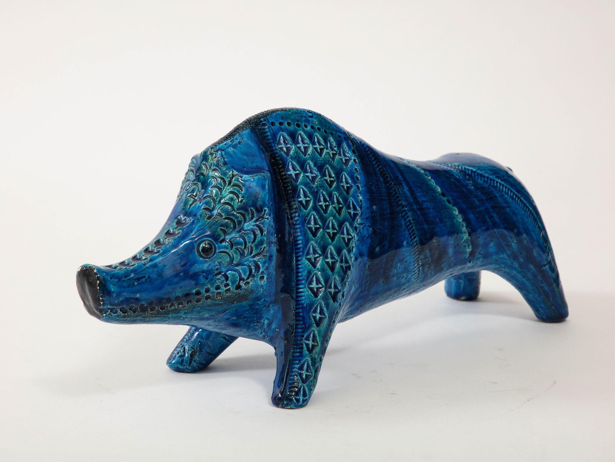 Ceramic Boar by Aldo Londi for Bitossi in 'Rimini blue' Italy ca. 1960 For Sale 2